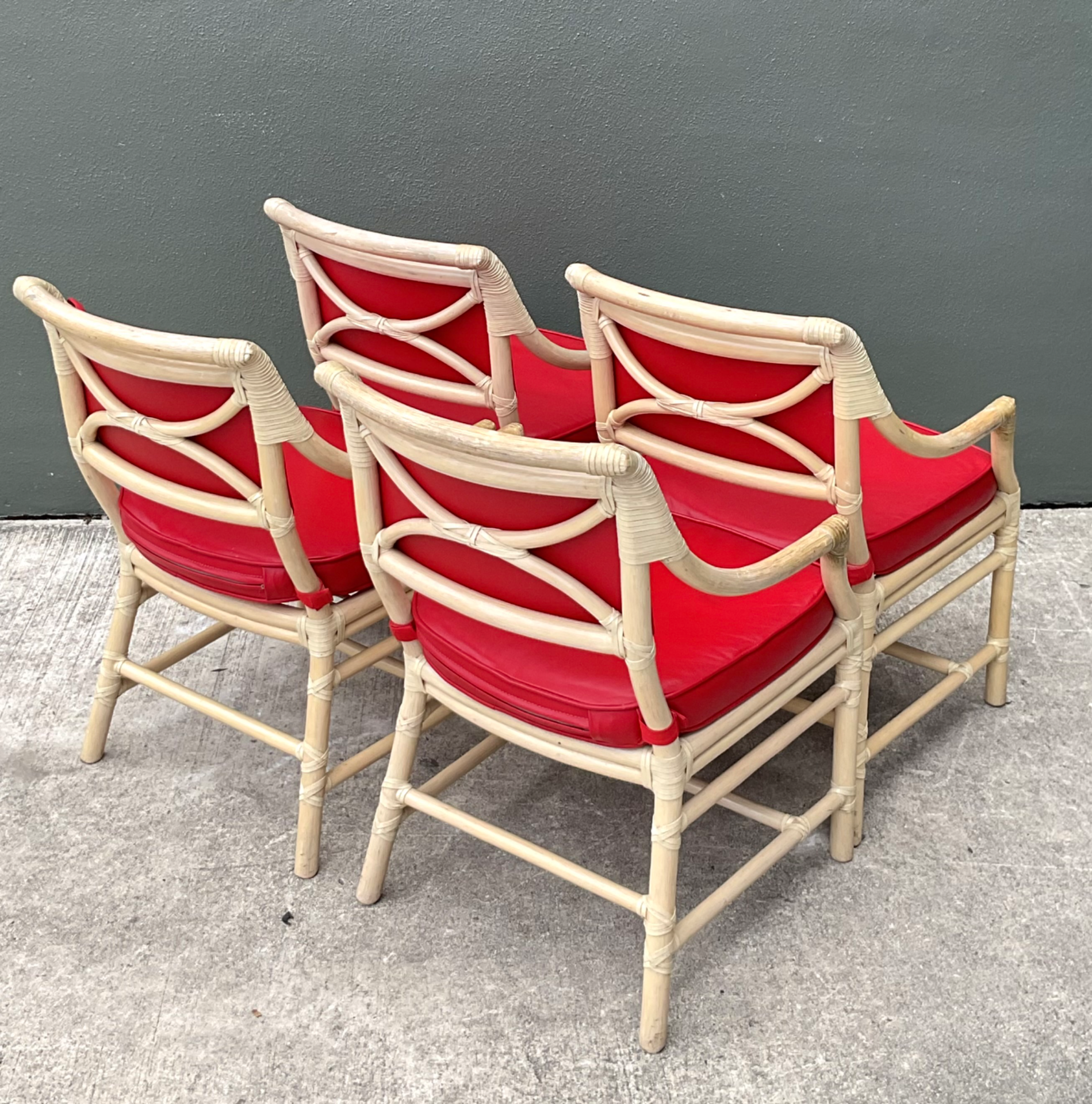 Vintage McGuire Rattan Dining Chairs - Set Of 4 - Back view