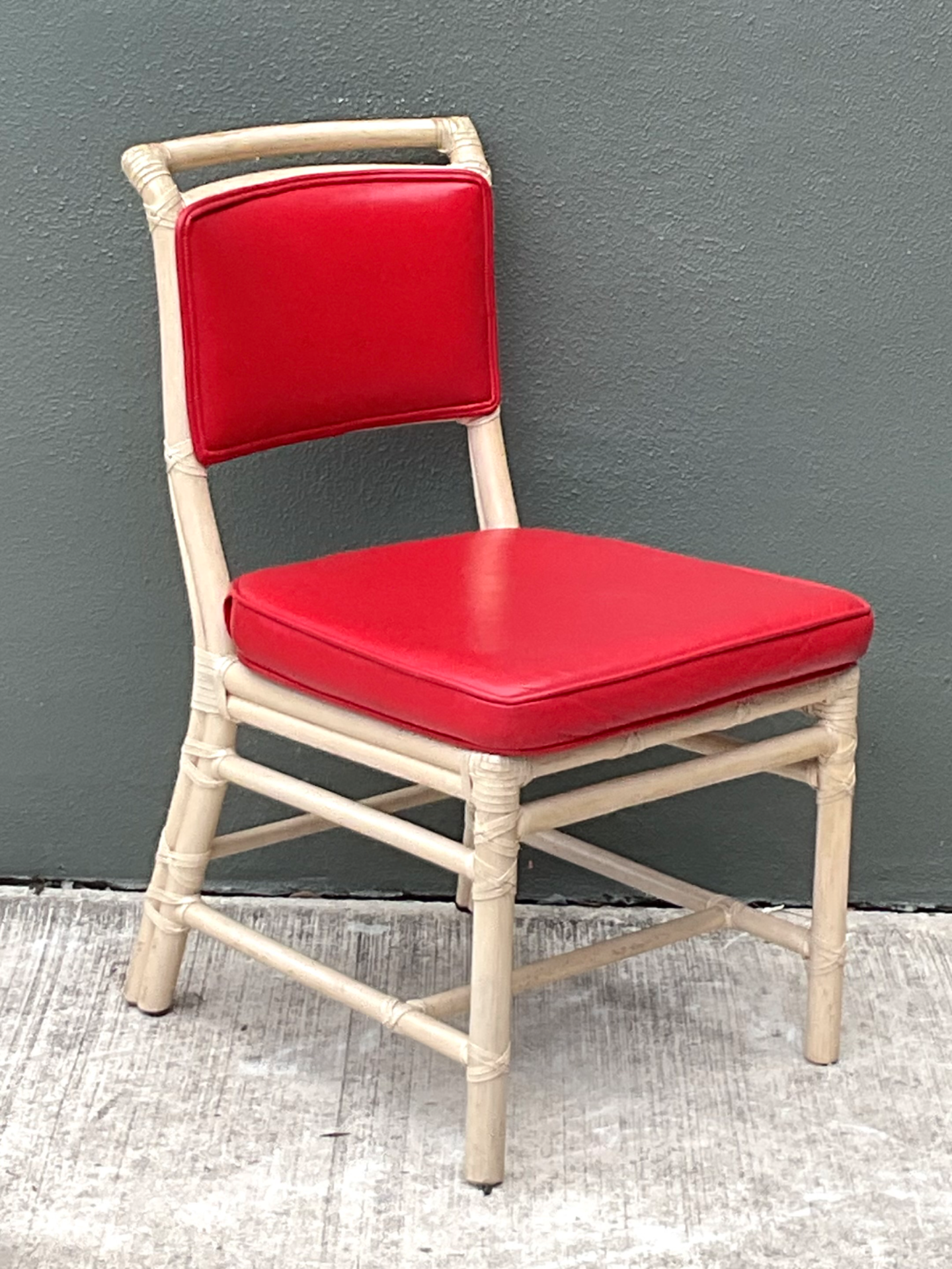 Vintage McGuire Red Upholstered Rattan Desk Chair - Top view