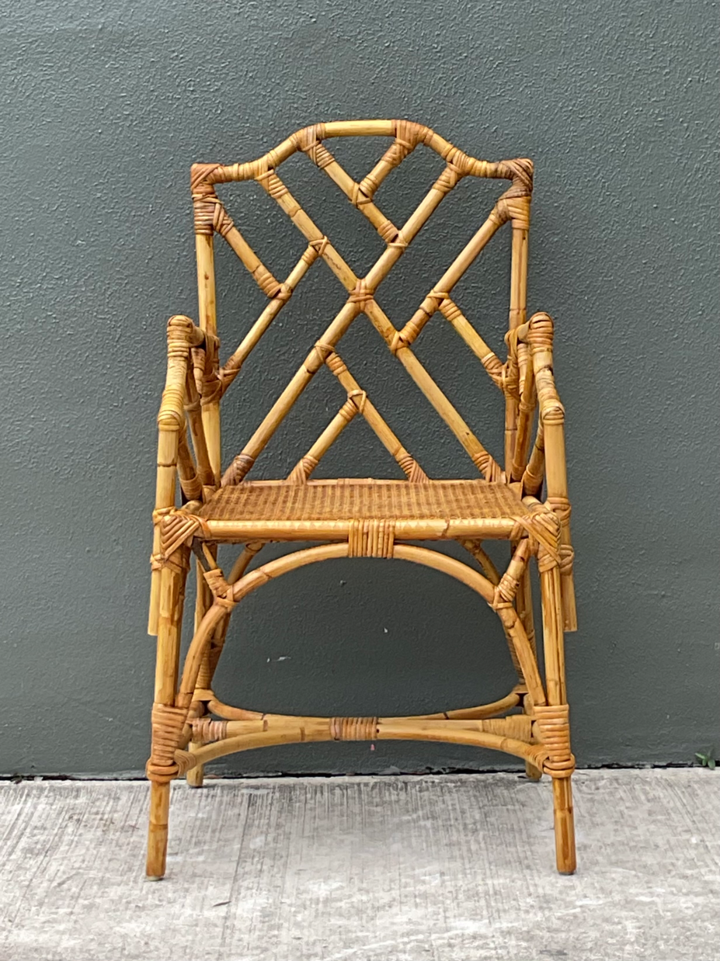 Vintage Chinese Chippendale Rattan Chair - Side view