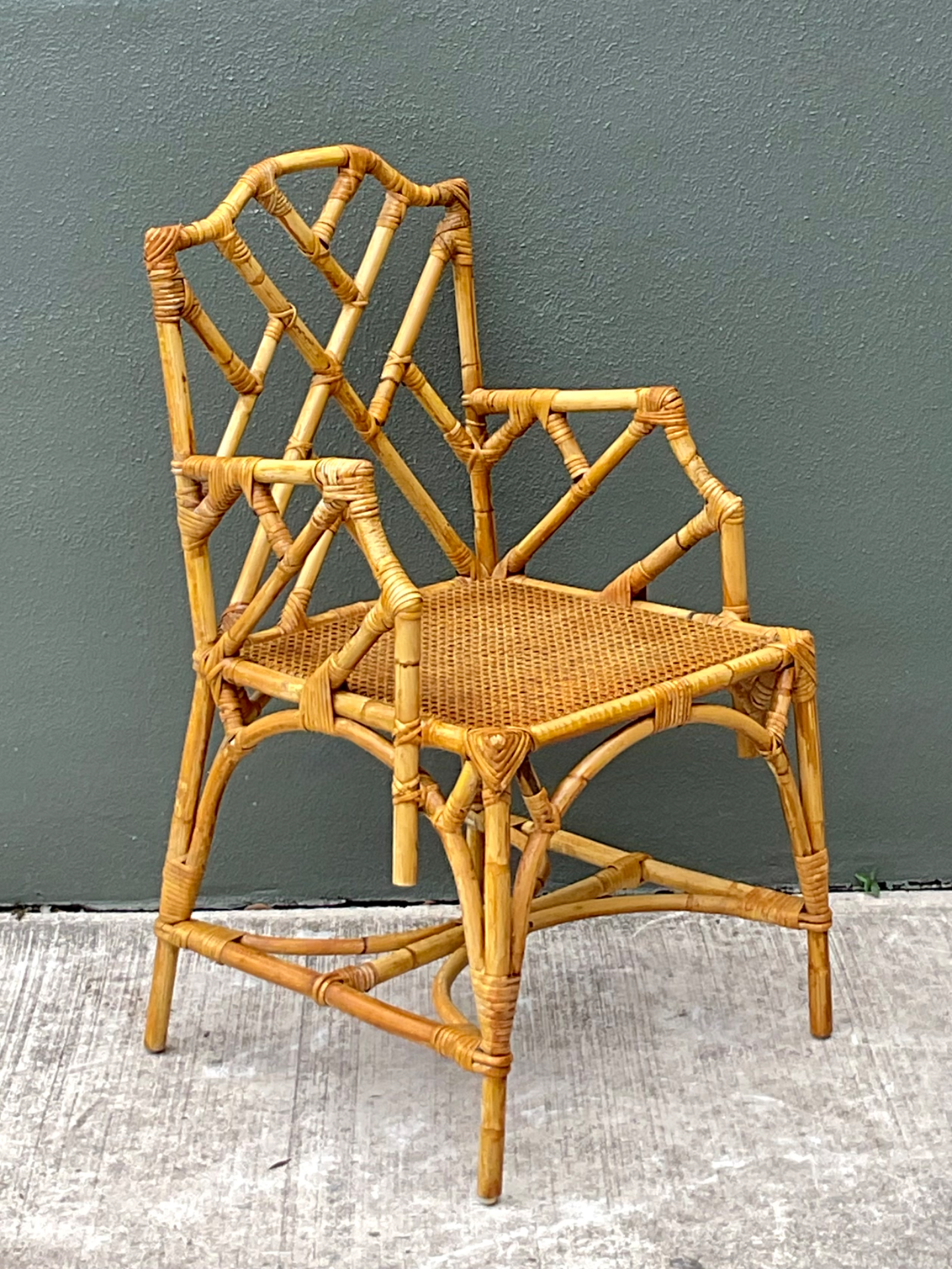 Vintage Chinese Chippendale Rattan Chair - Top view