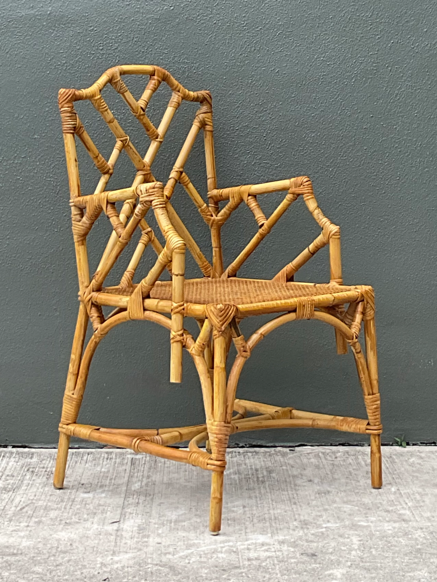 Vintage Chinese Chippendale Rattan Chair - Back view