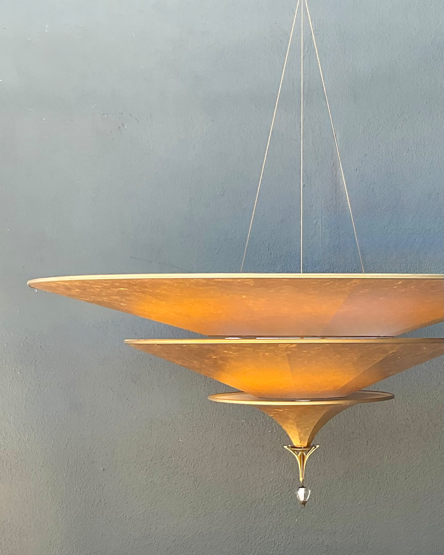 Vintage Italian Fortuny “Icaro” ThreeTiered Gold Fiber Chandelier - Top view
