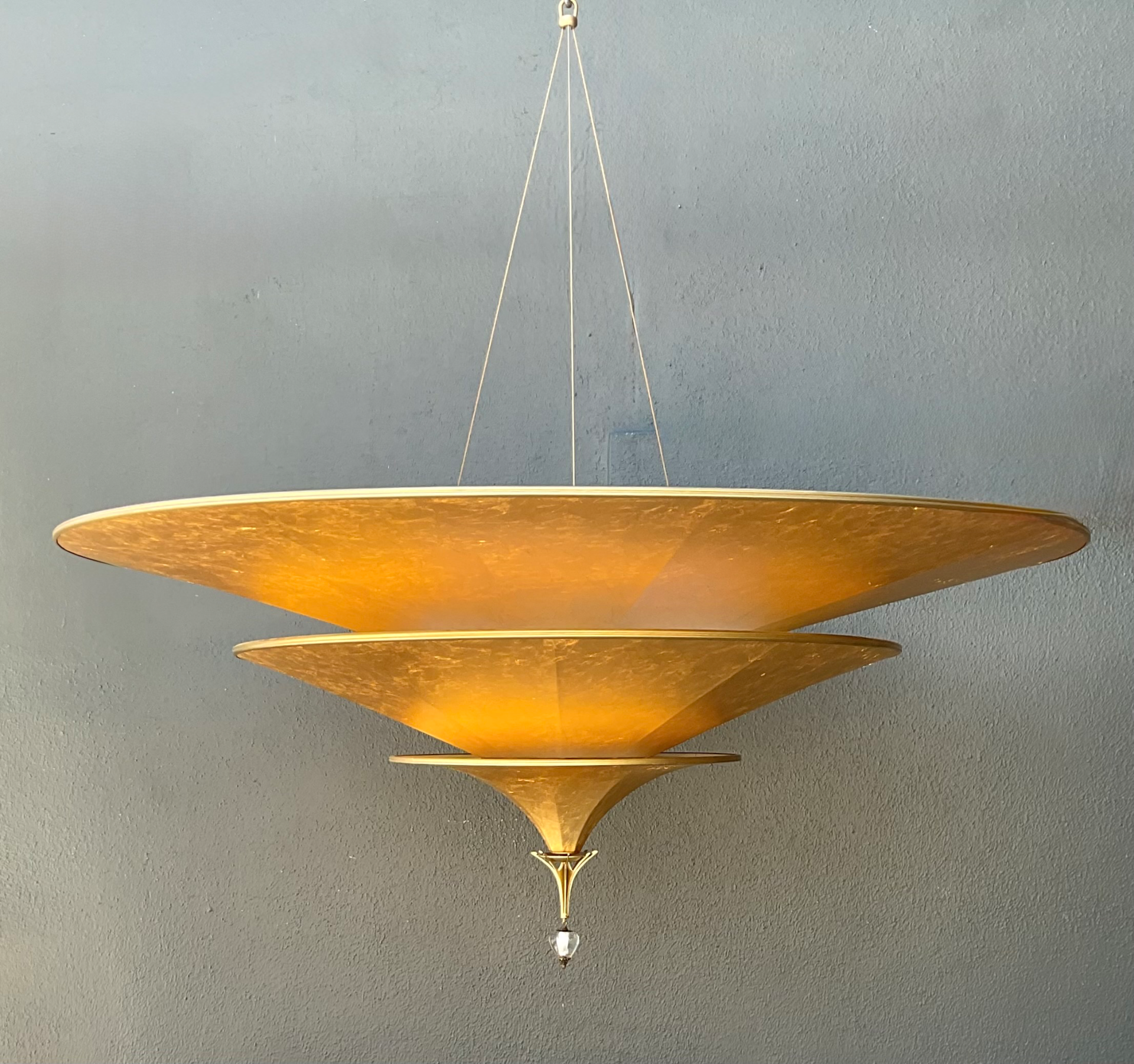Vintage Italian Fortuny “Icaro” ThreeTiered Gold Fiber Chandelier - Side view