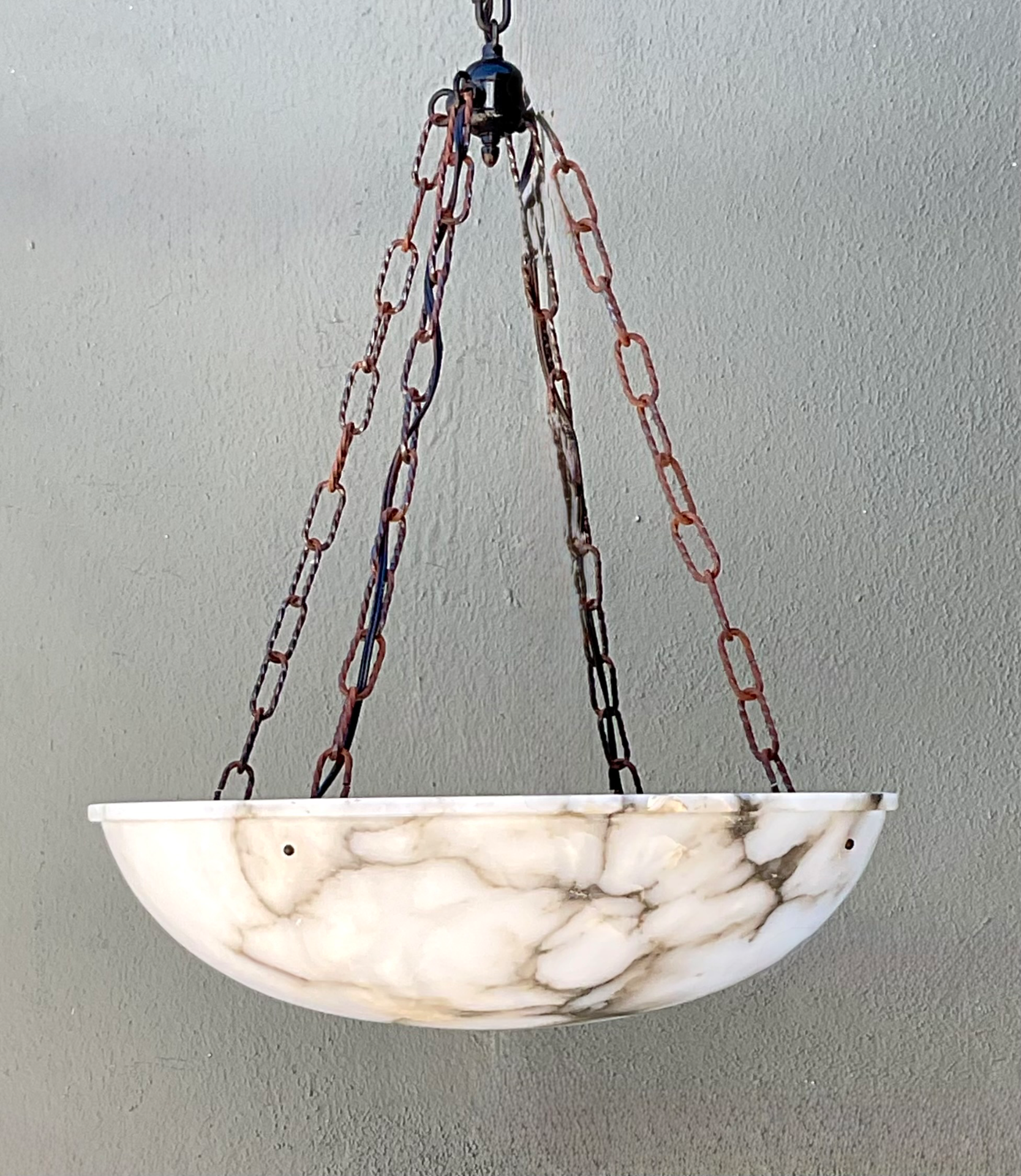 Vintage Alabaster Bowl Pendant Light - Side view