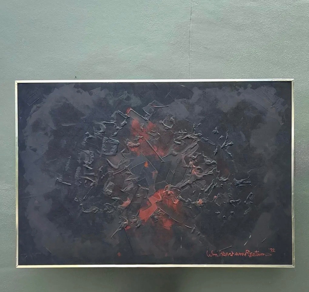 Vintage Monumental 1972 Abstract Textured Painting by William Hertrich - Top view