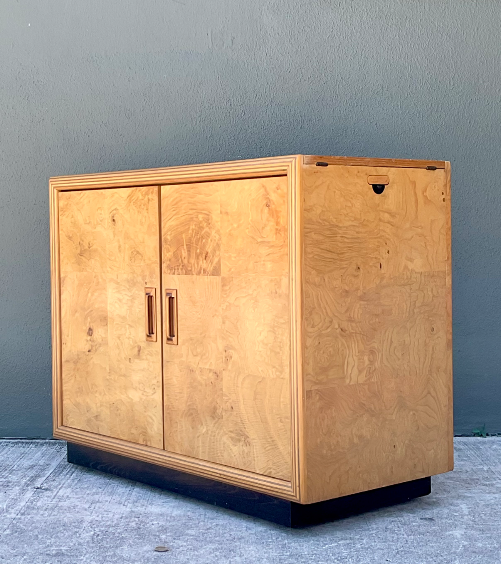 Vintage Henredon Modernist Two Door Burl Wood Server - Back view