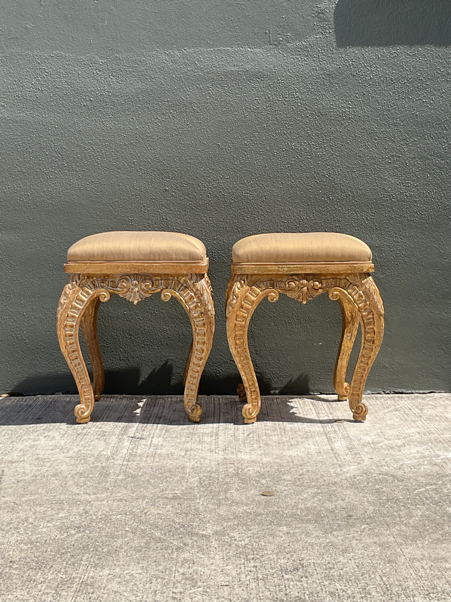 Vintage Casa D’Arte Paoletti Carved Wood Low Stools - Side view