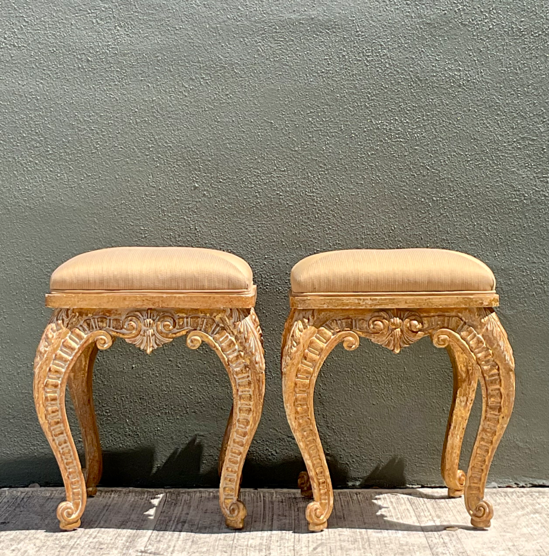 Vintage Casa D’Arte Paoletti Carved Wood Low Stools - Back view
