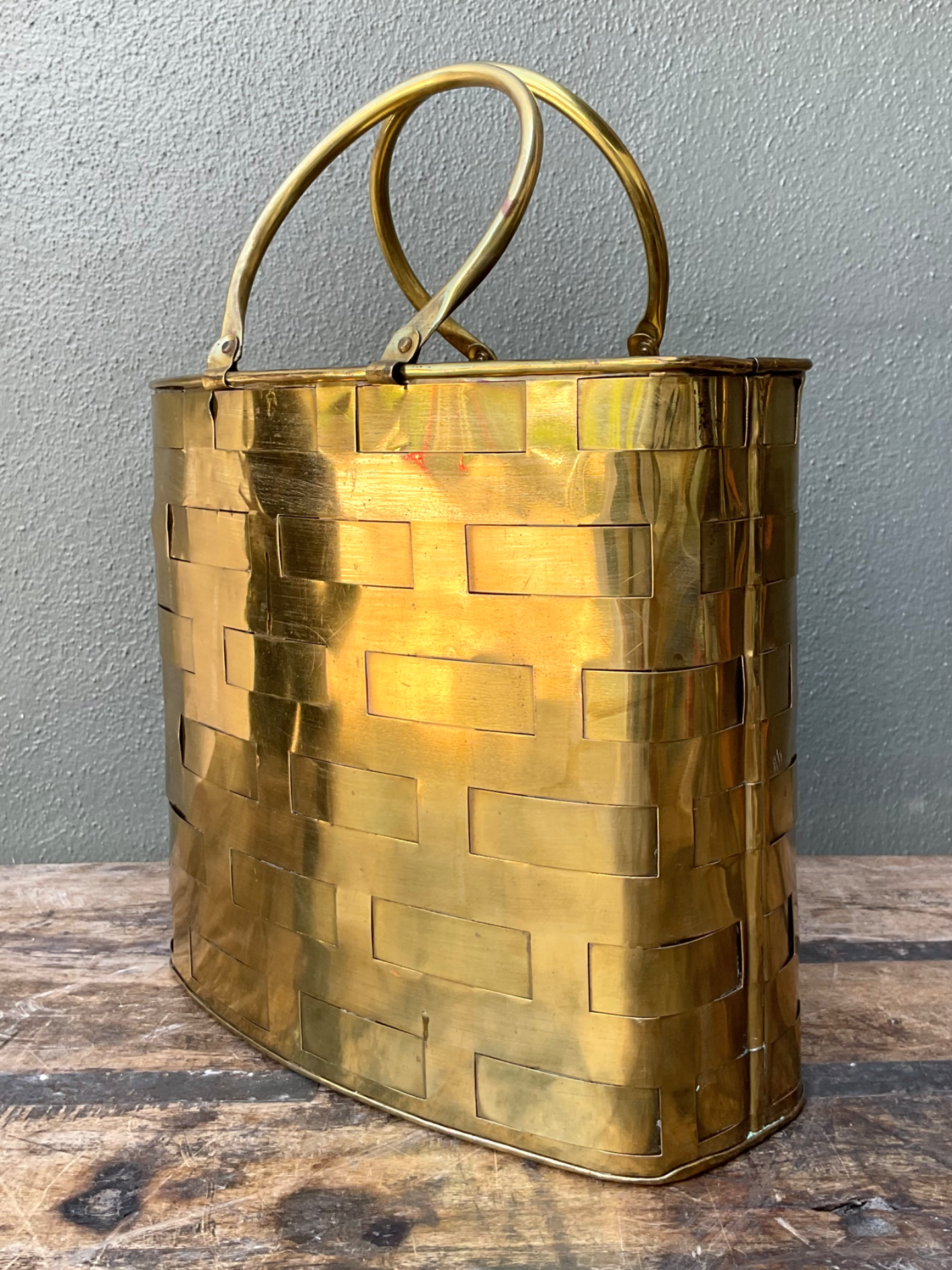 Vintage Brass Woven Basket - Detail view