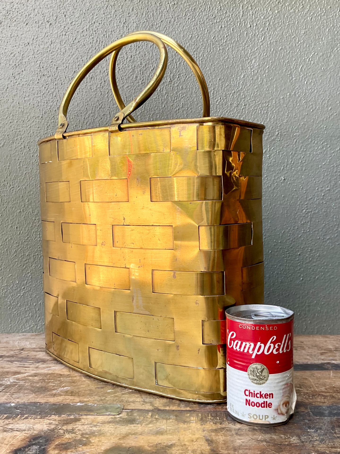 Vintage Brass Woven Basket - Top view