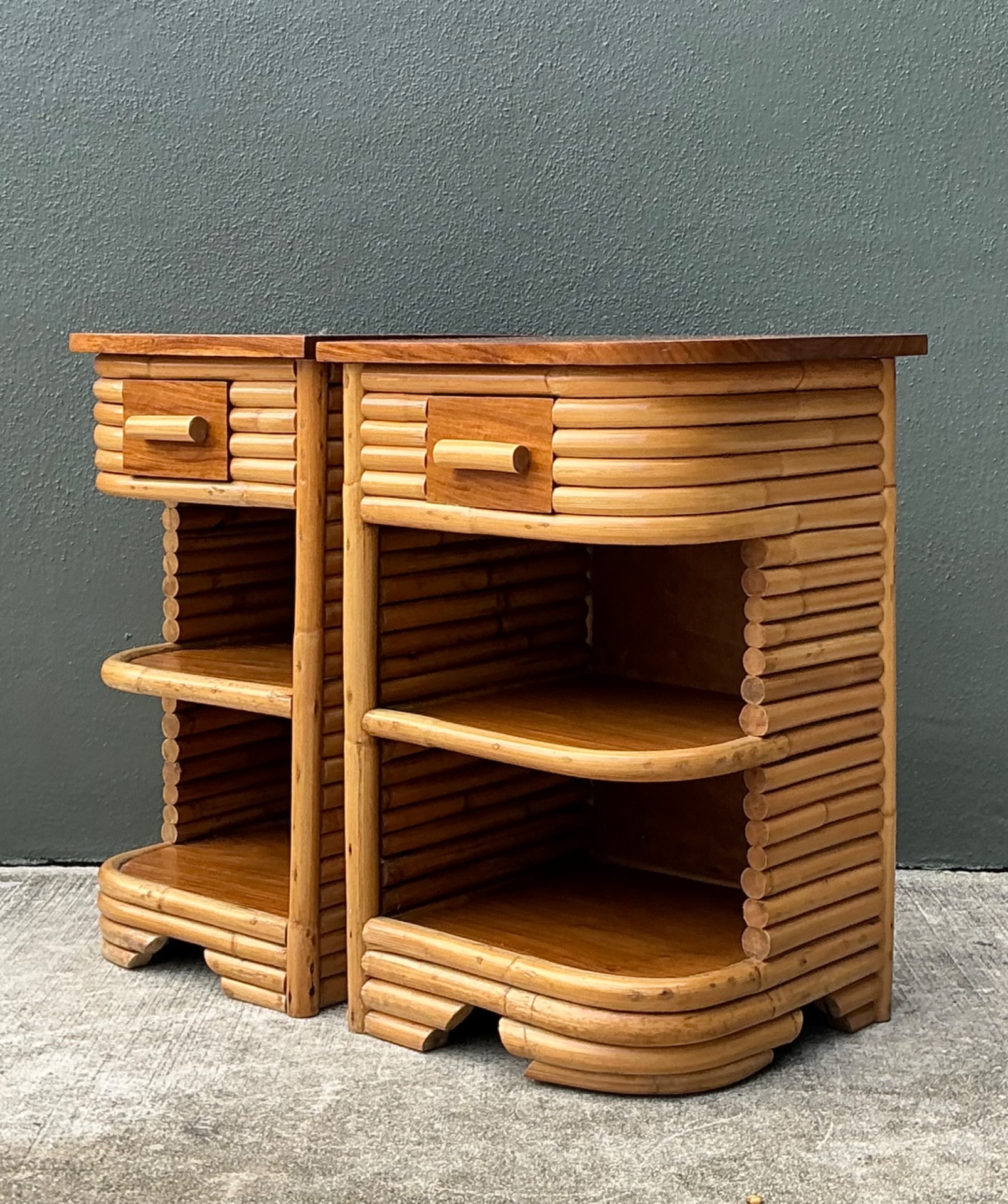 Vintage Stacked Rattan Nightstands After Frankl - Top view