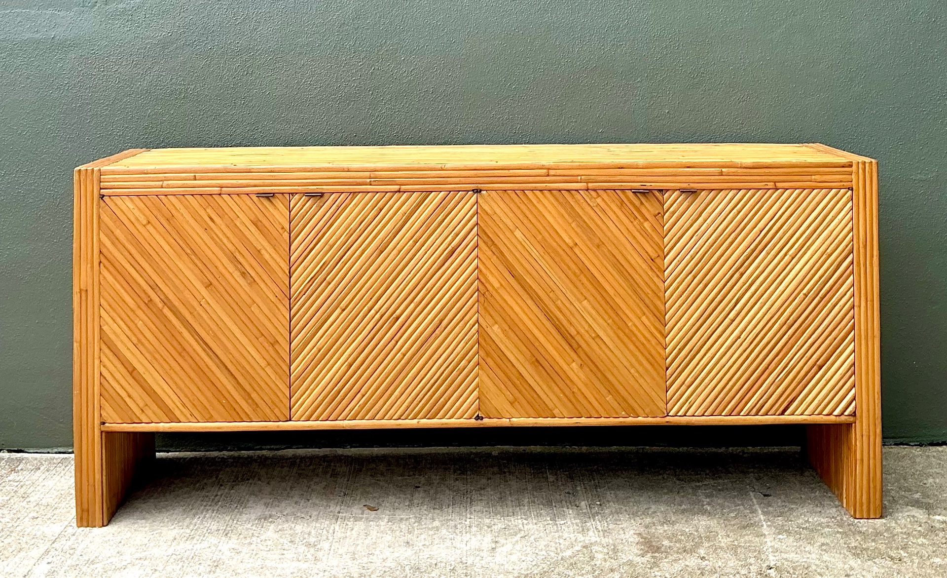 Vintage 1970s Chevron Rattan Credenza - Top view