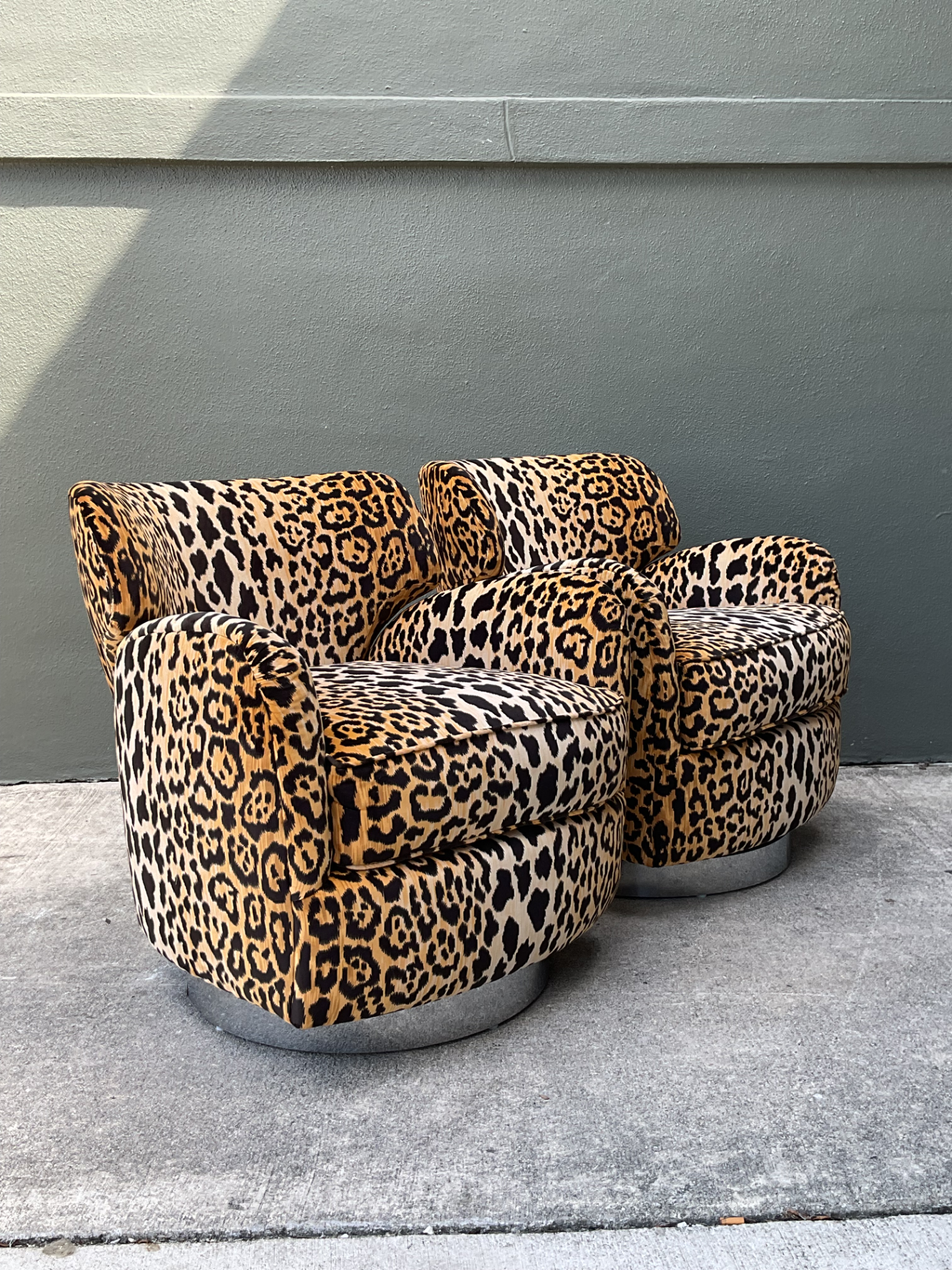 Vintage Leopard Print Velvet Swivel Chairs - A Pair - Back view