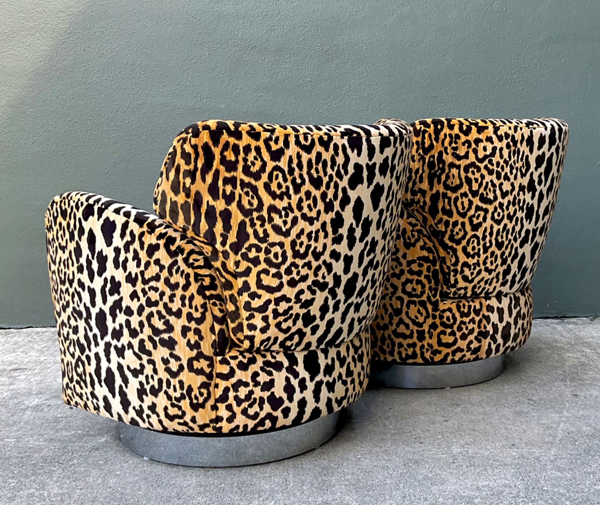 Vintage Leopard Print Velvet Swivel Chairs - A Pair - Top view