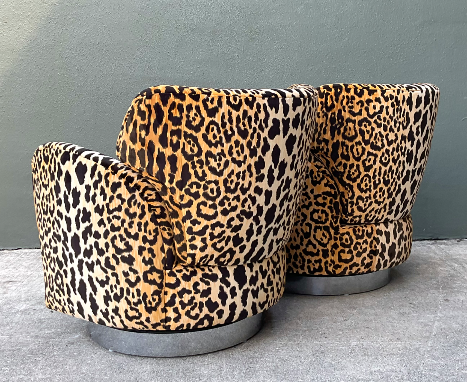Vintage Leopard Print Velvet Swivel Chairs - A Pair - Side view
