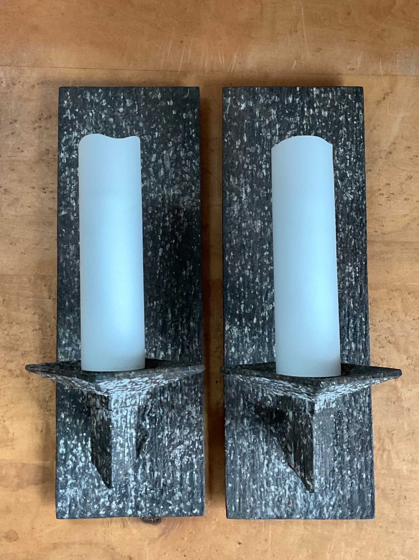 Vintage Frosted Glass and Metal Wall Sconces - A Pair - Top view