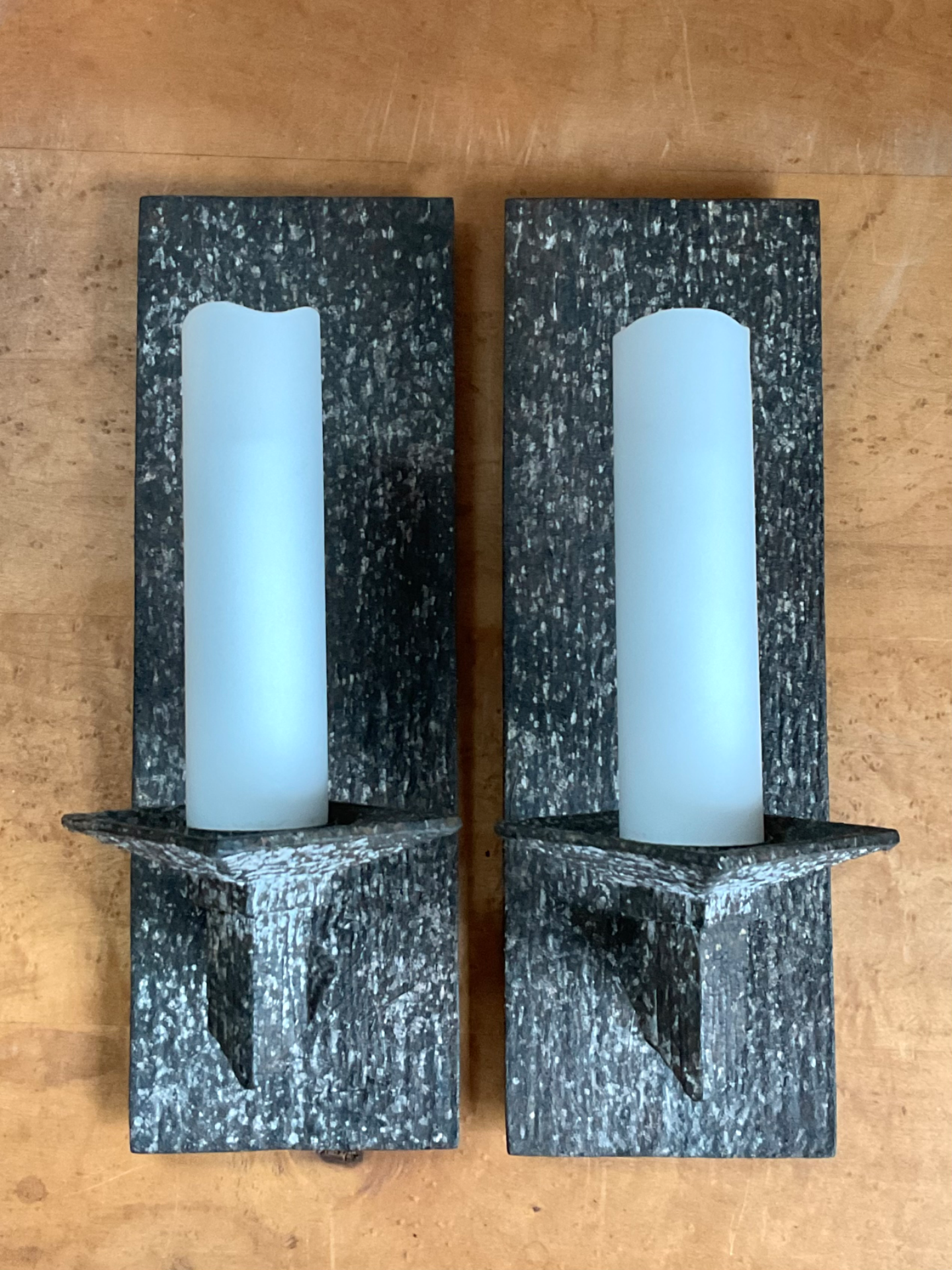 Vintage Frosted Glass and Metal Wall Sconces - A Pair - Detail view