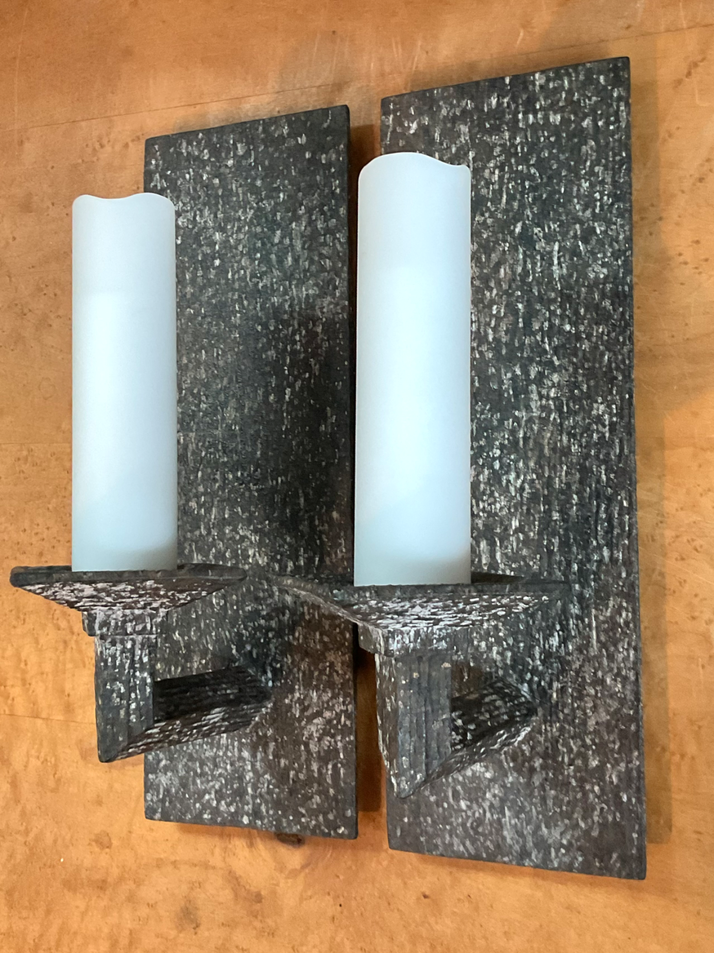Vintage Frosted Glass and Metal Wall Sconces - A Pair - Side view