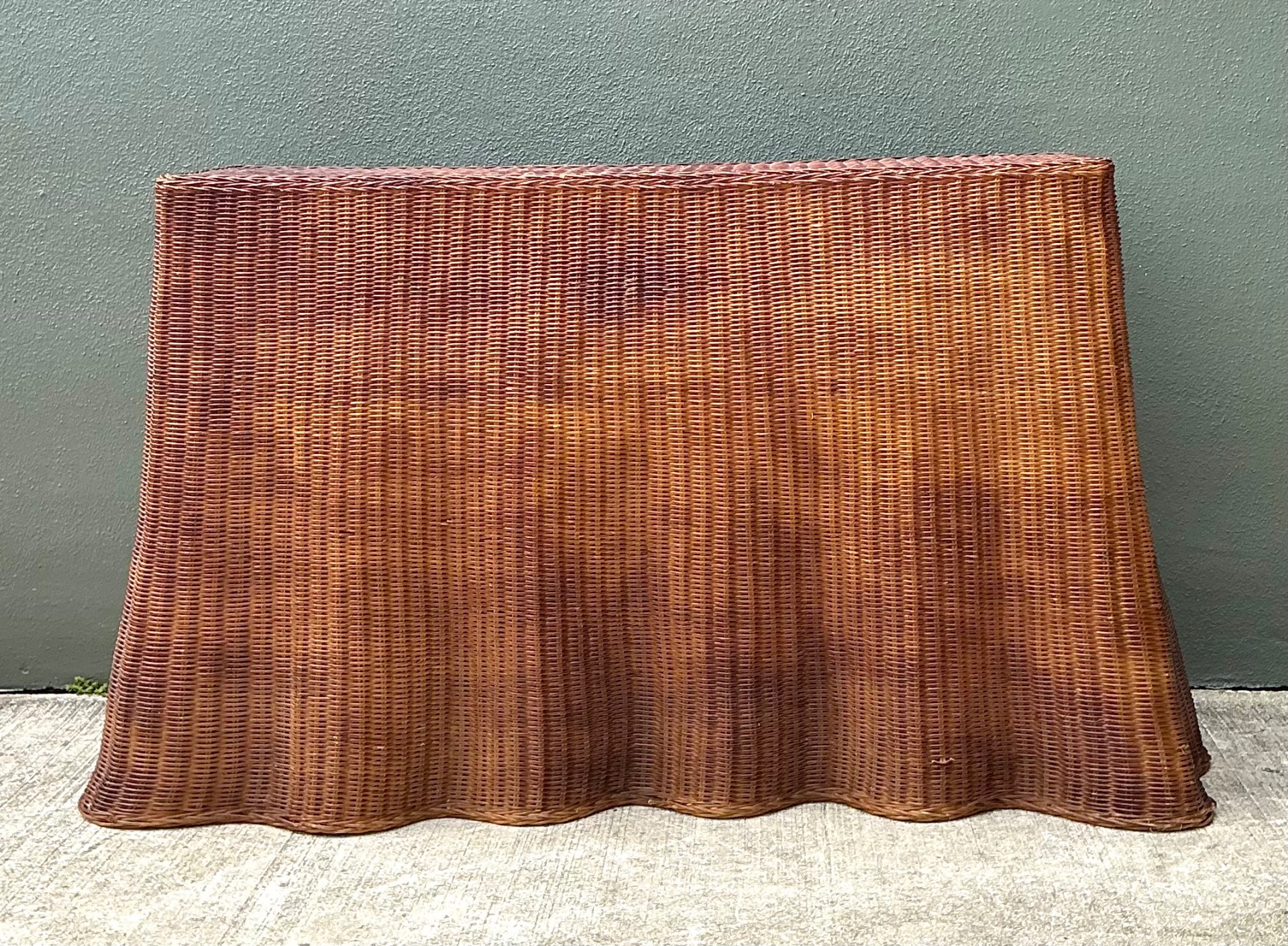 Vintage Woven Rattan Ghost Console Table - Back view