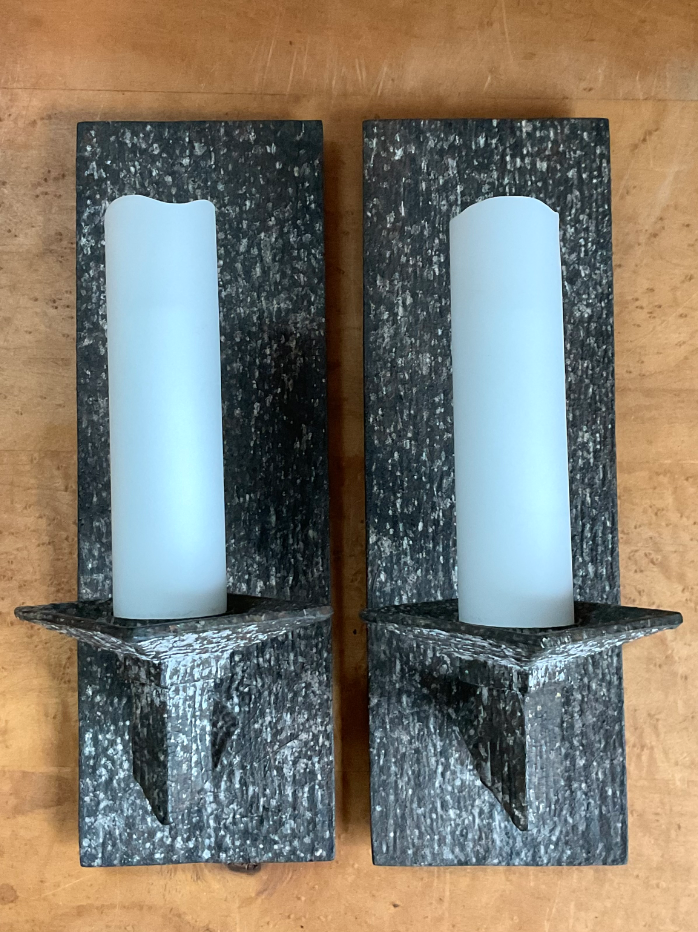 Vintage Frosted Glass and Metal Wall Sconces - A Pair - Back view