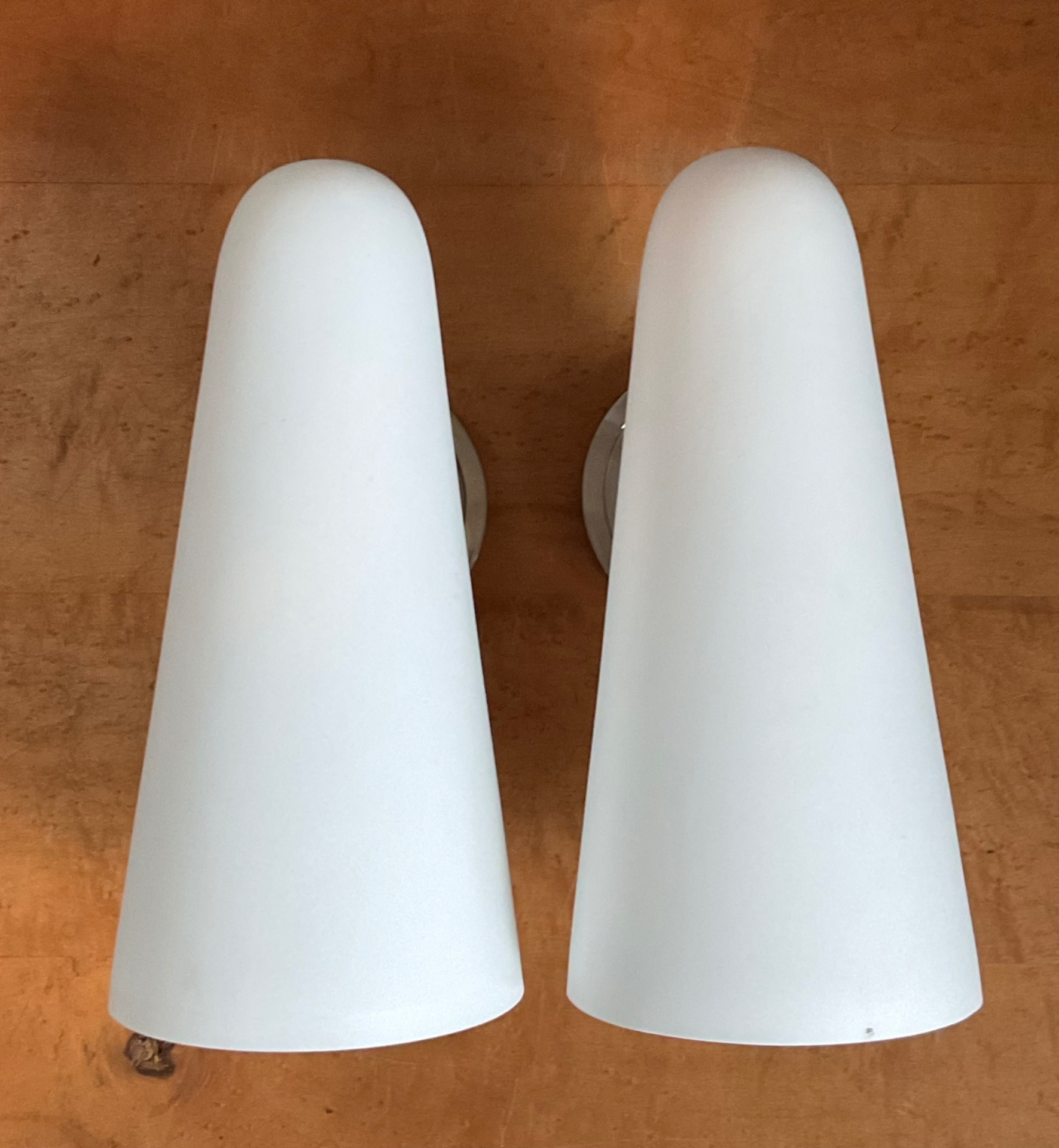 Vintage Frosted Glass Cone Wall Sconces - A Pair - Back view