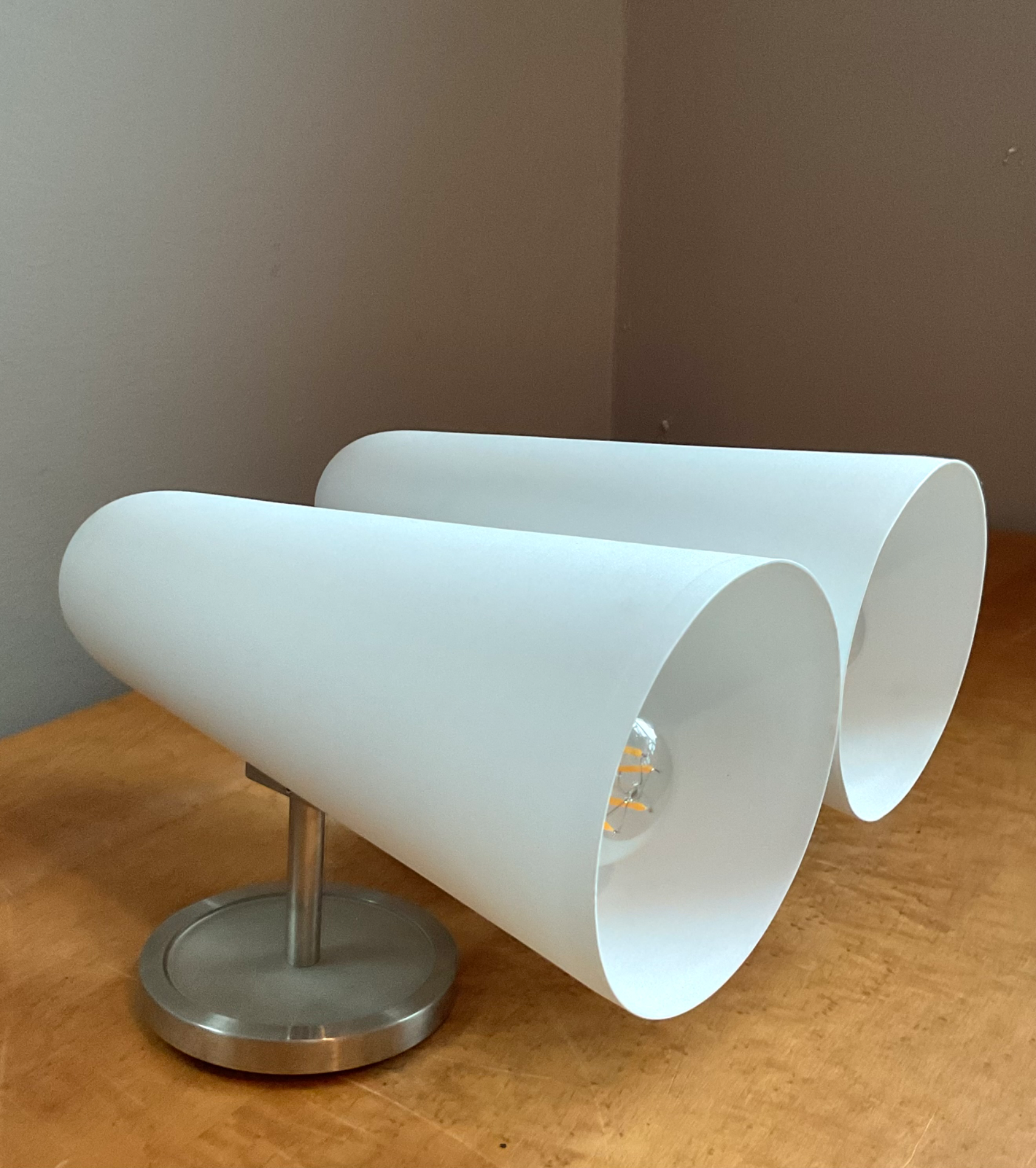 Vintage Frosted Glass Cone Wall Sconces - A Pair - Side view