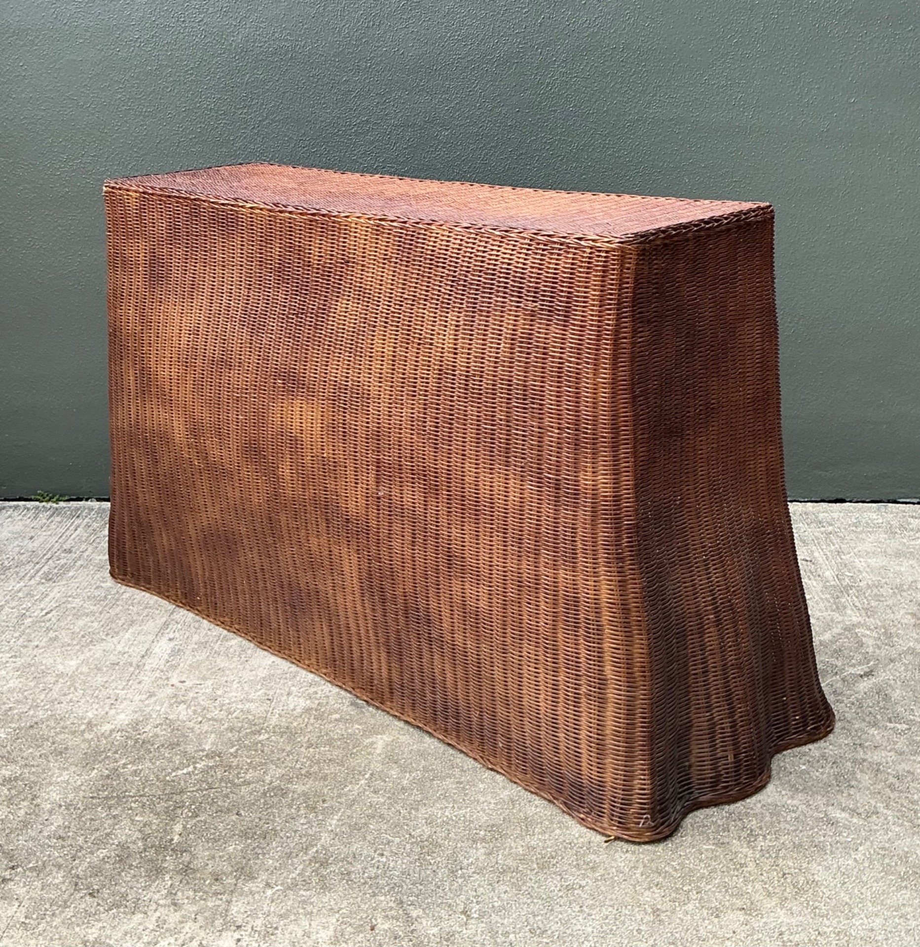Vintage Woven Rattan Ghost Console Table - Detail view