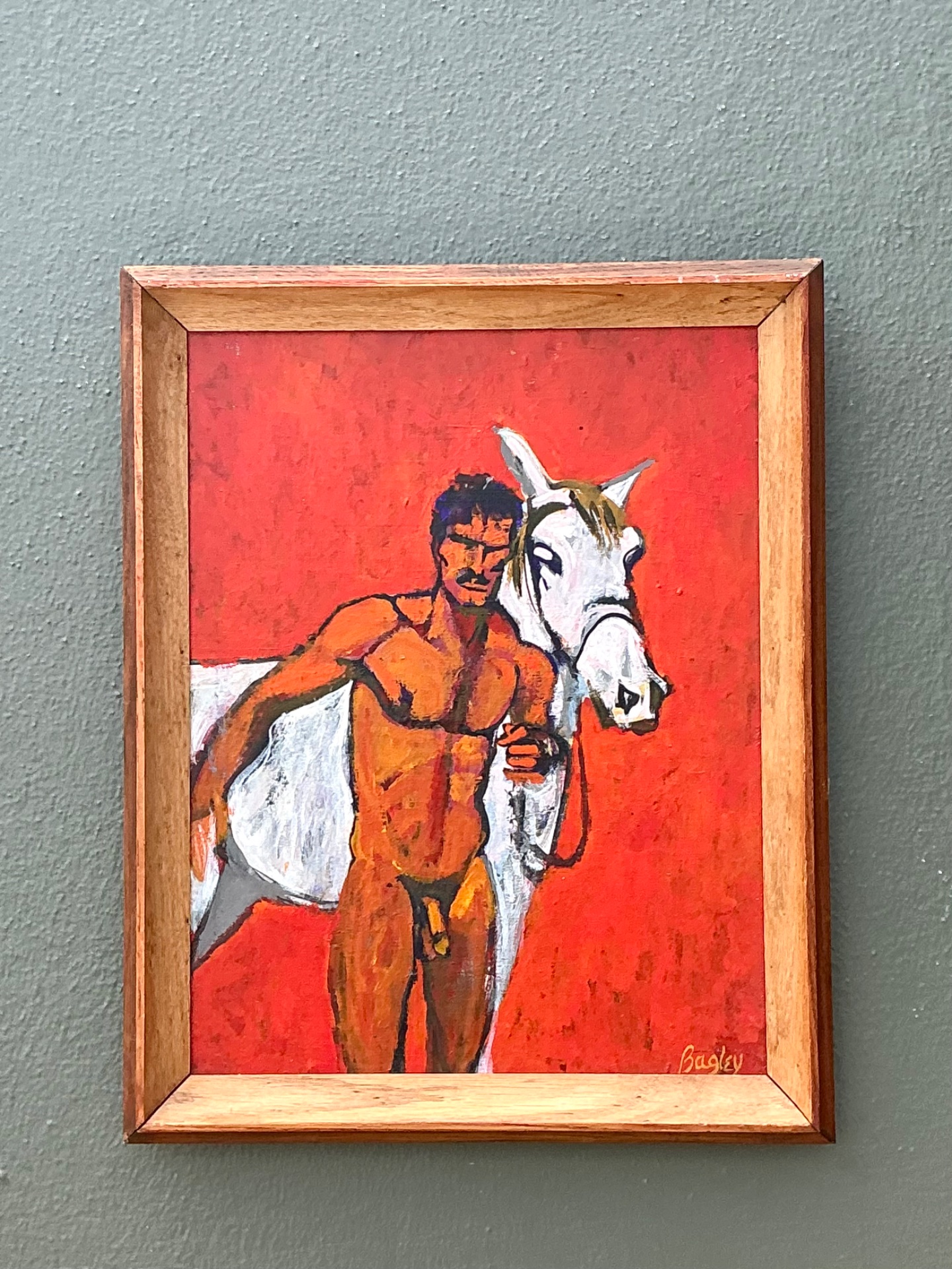 Vintage Original Painting Of Male Nude On Board - Side view