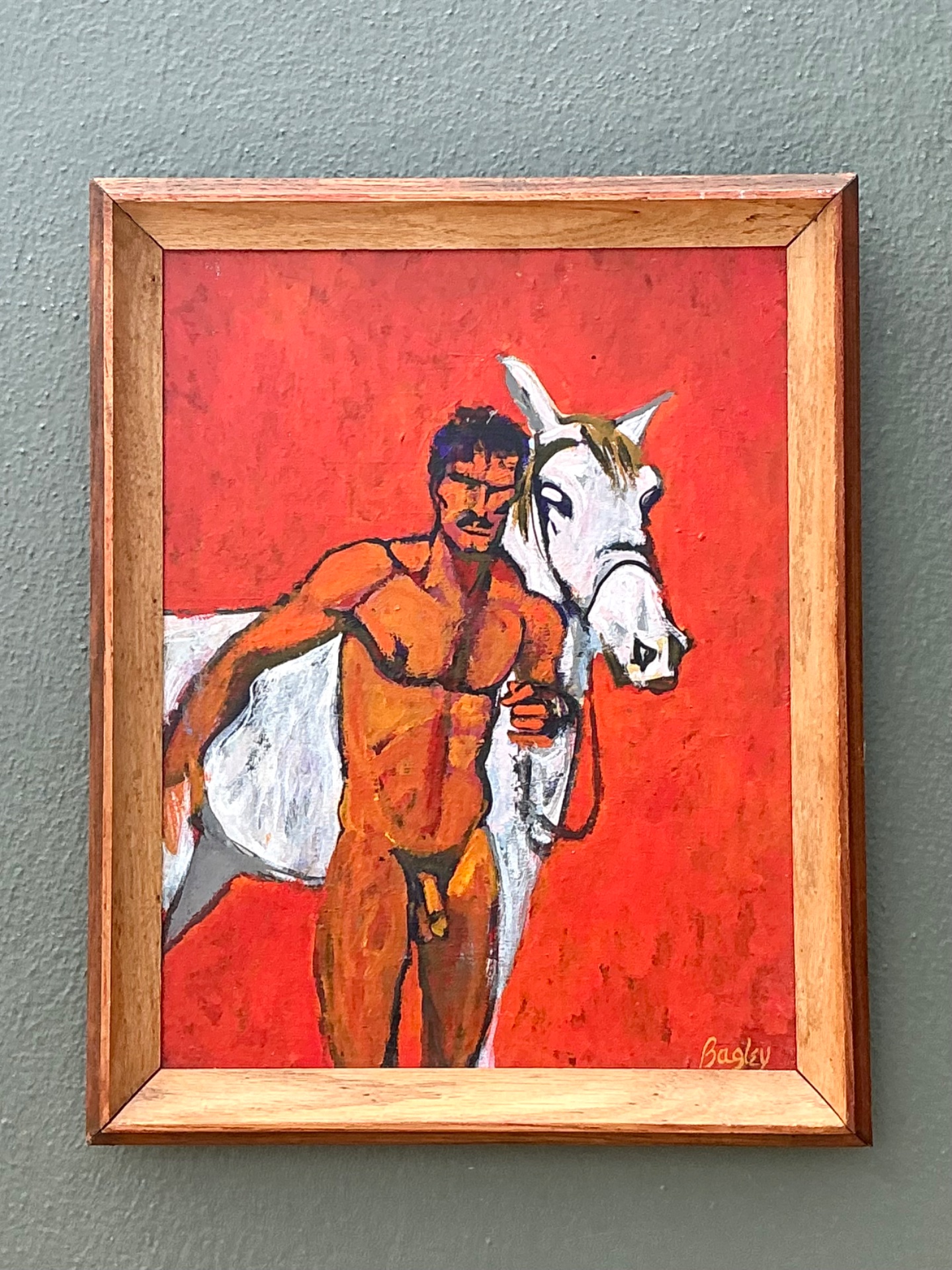 Vintage Original Painting Of Male Nude On Board - Top view
