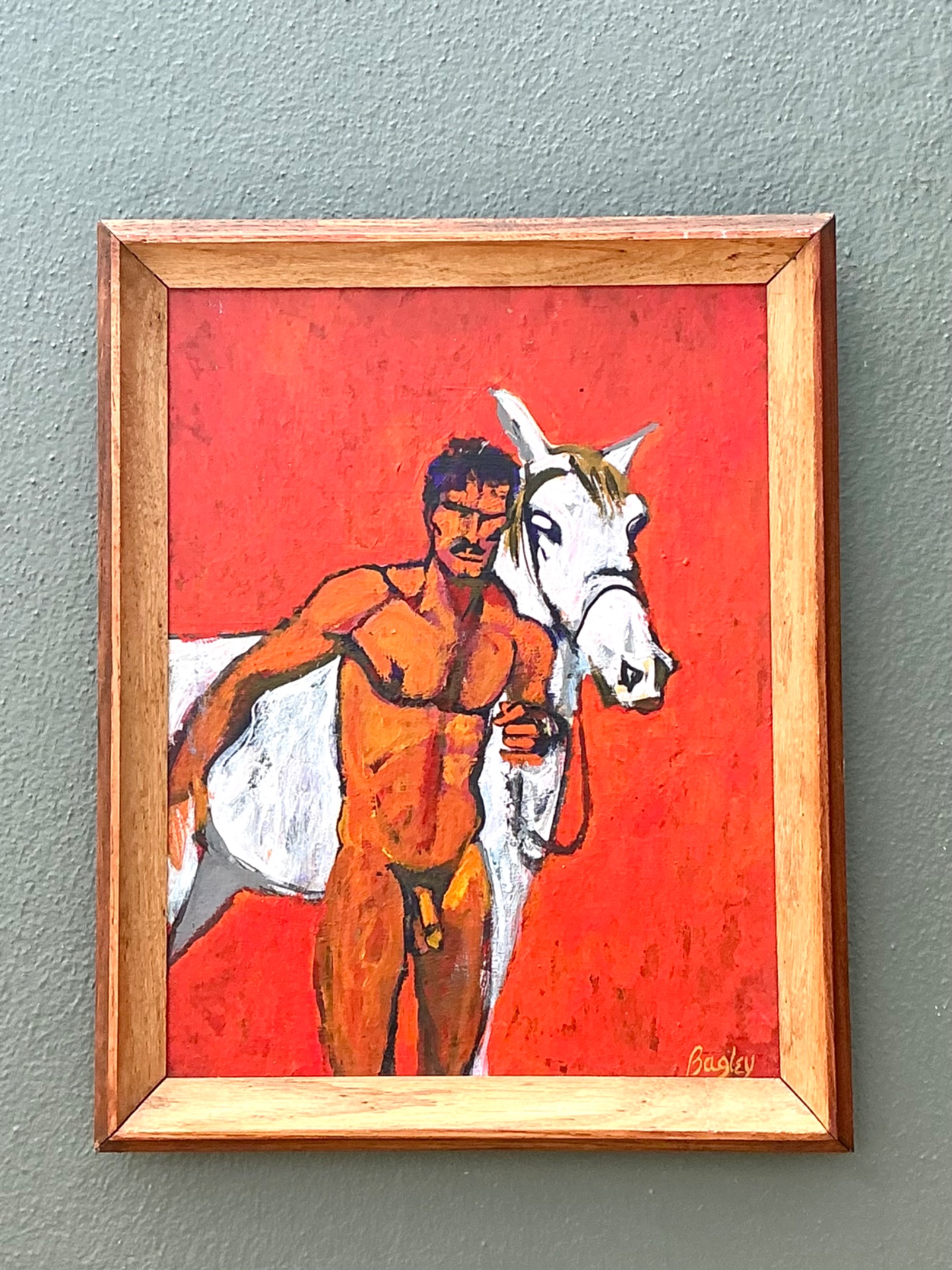 Vintage Original Painting Of Male Nude On Board - Detail view