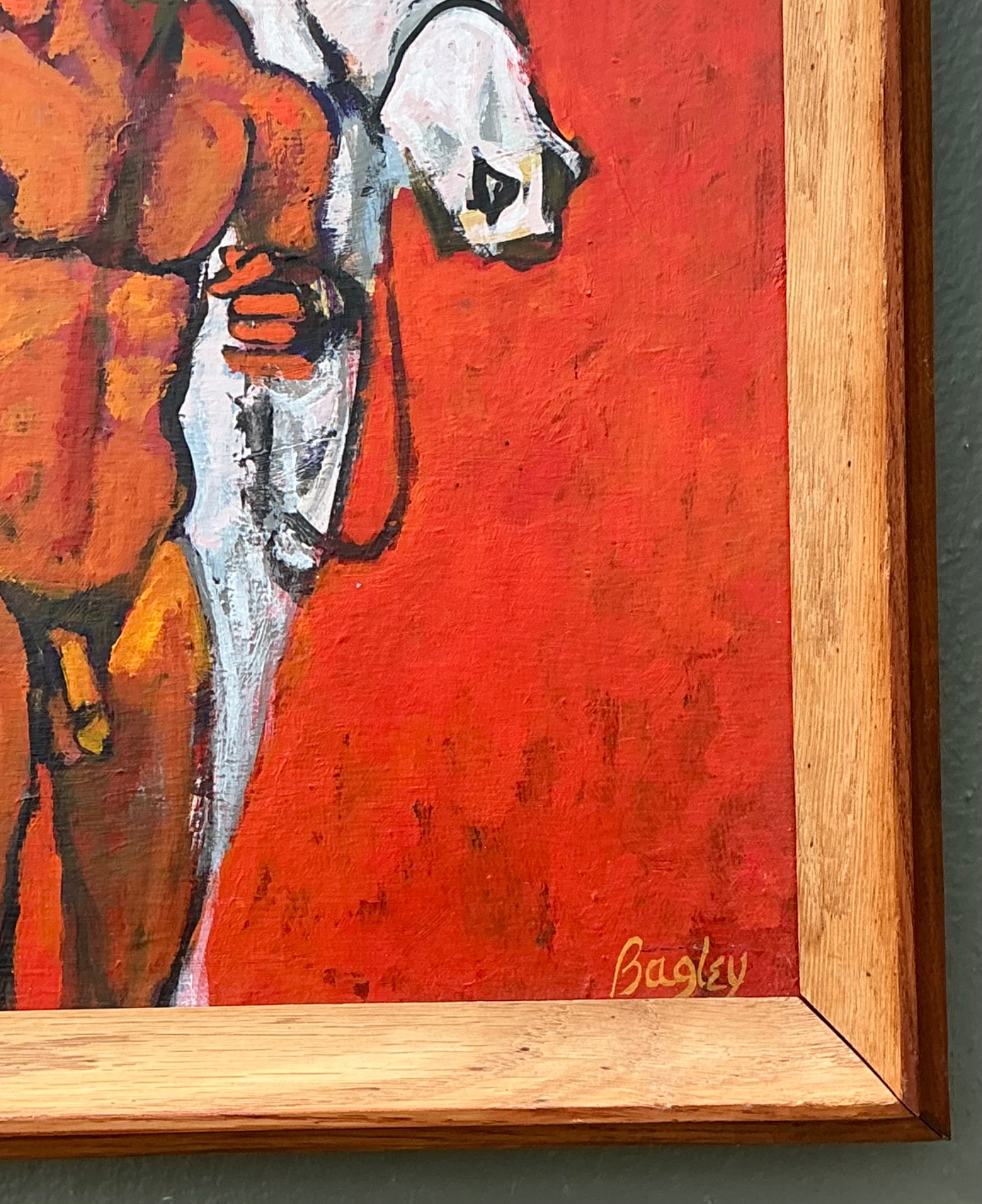Vintage Original Painting Of Male Nude On Board - Back view