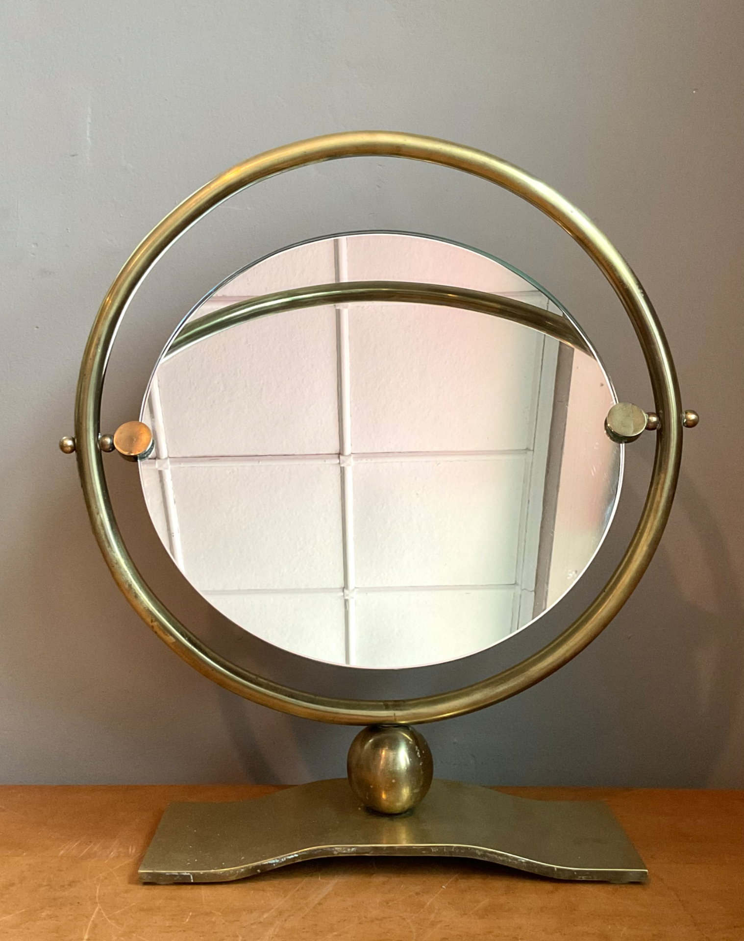 Vintage Brass Round Vanity Mirror - Top view