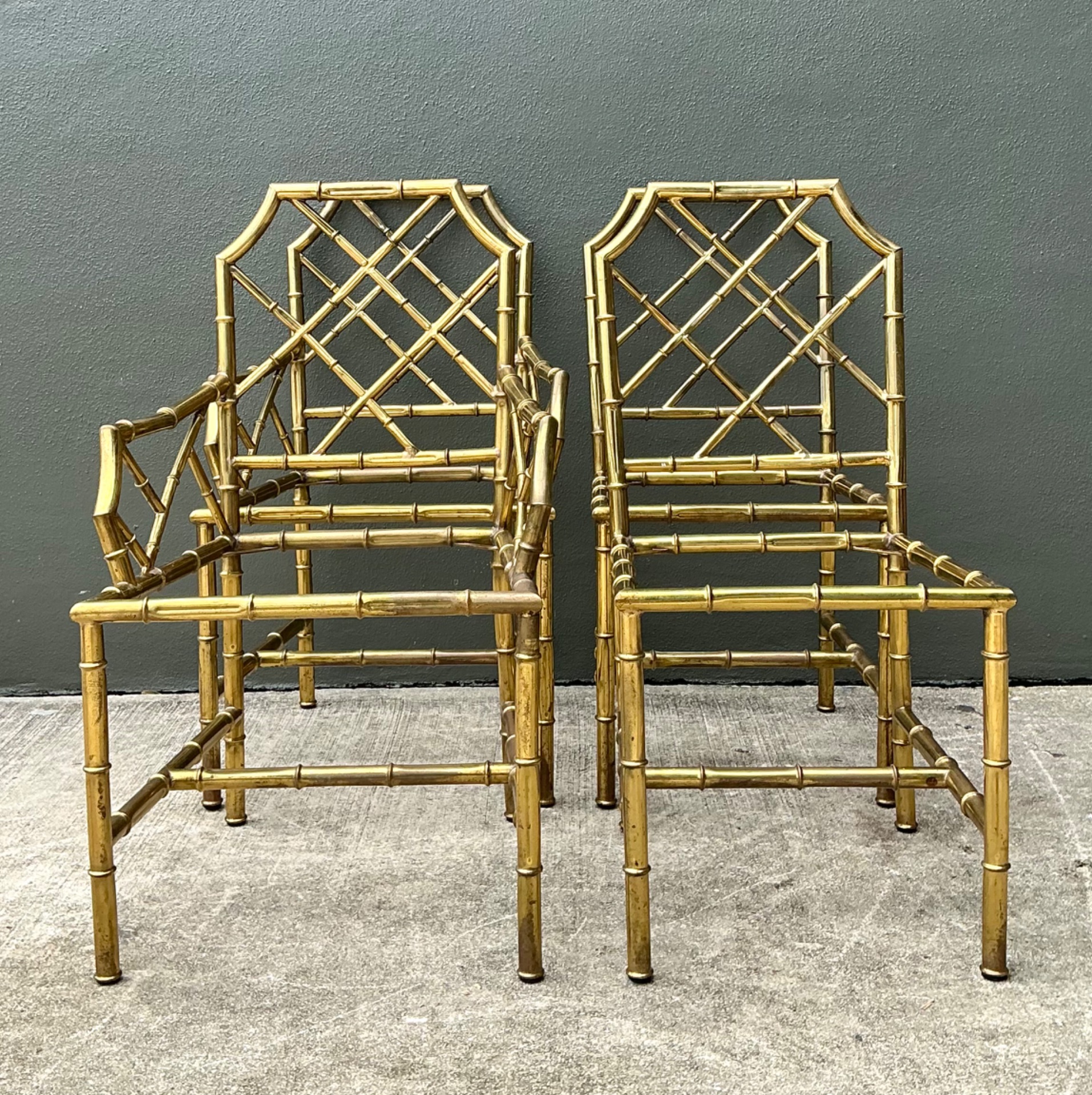 Vintage Italian Faux Bamboo Brass Dining Chairs - Set Of 4 - Detail view