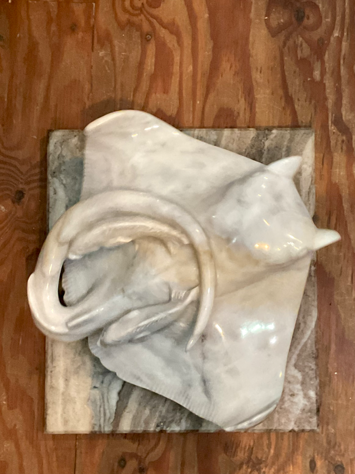 Vintage Carrera Marble Stingray Sculpture - Detail view