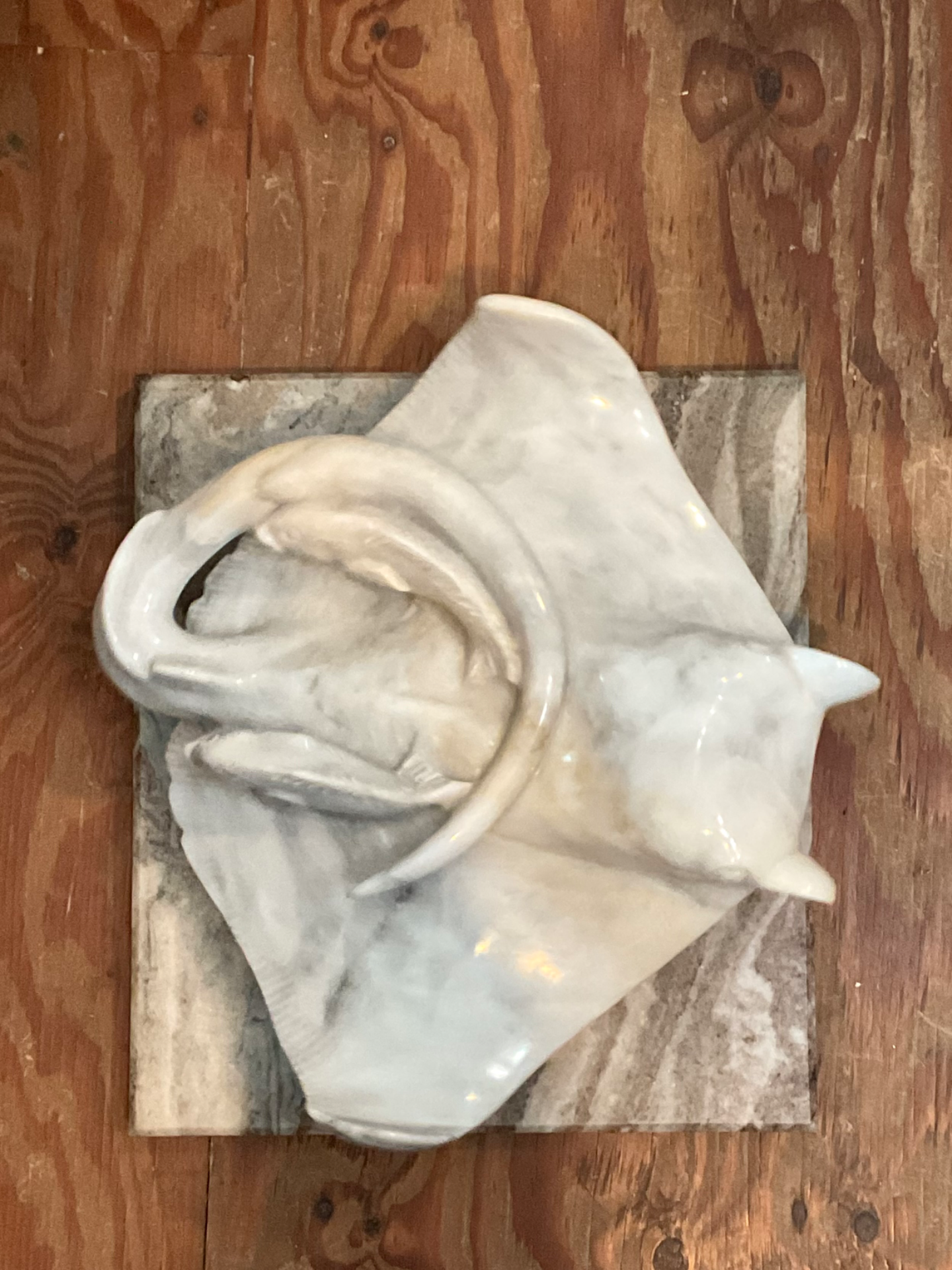 Vintage Carrera Marble Stingray Sculpture - Top view
