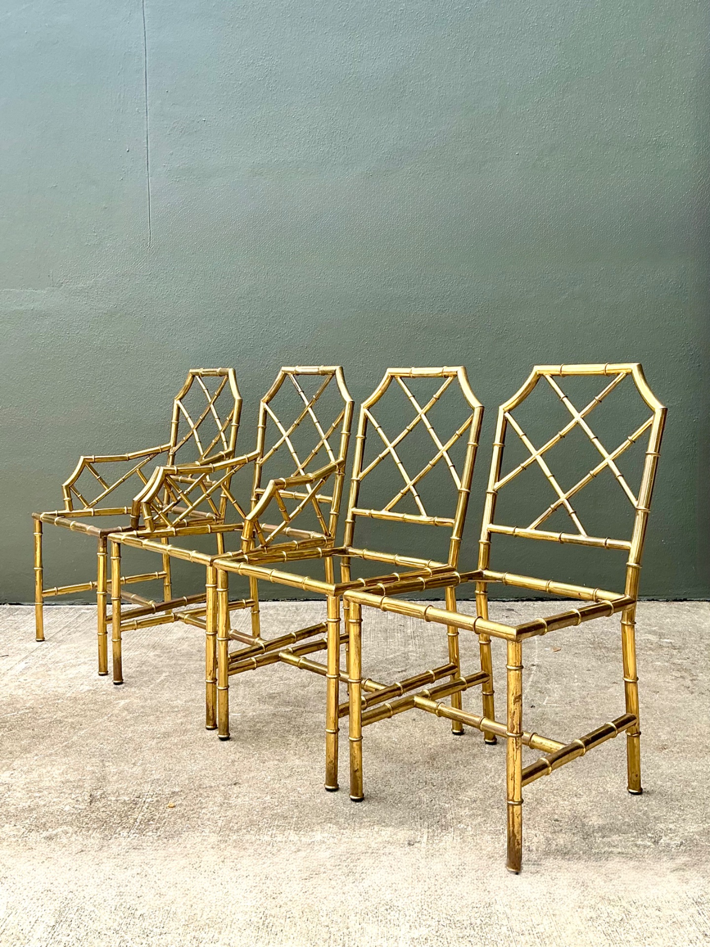 Vintage Italian Faux Bamboo Brass Dining Chairs - Set Of 4 - Back view