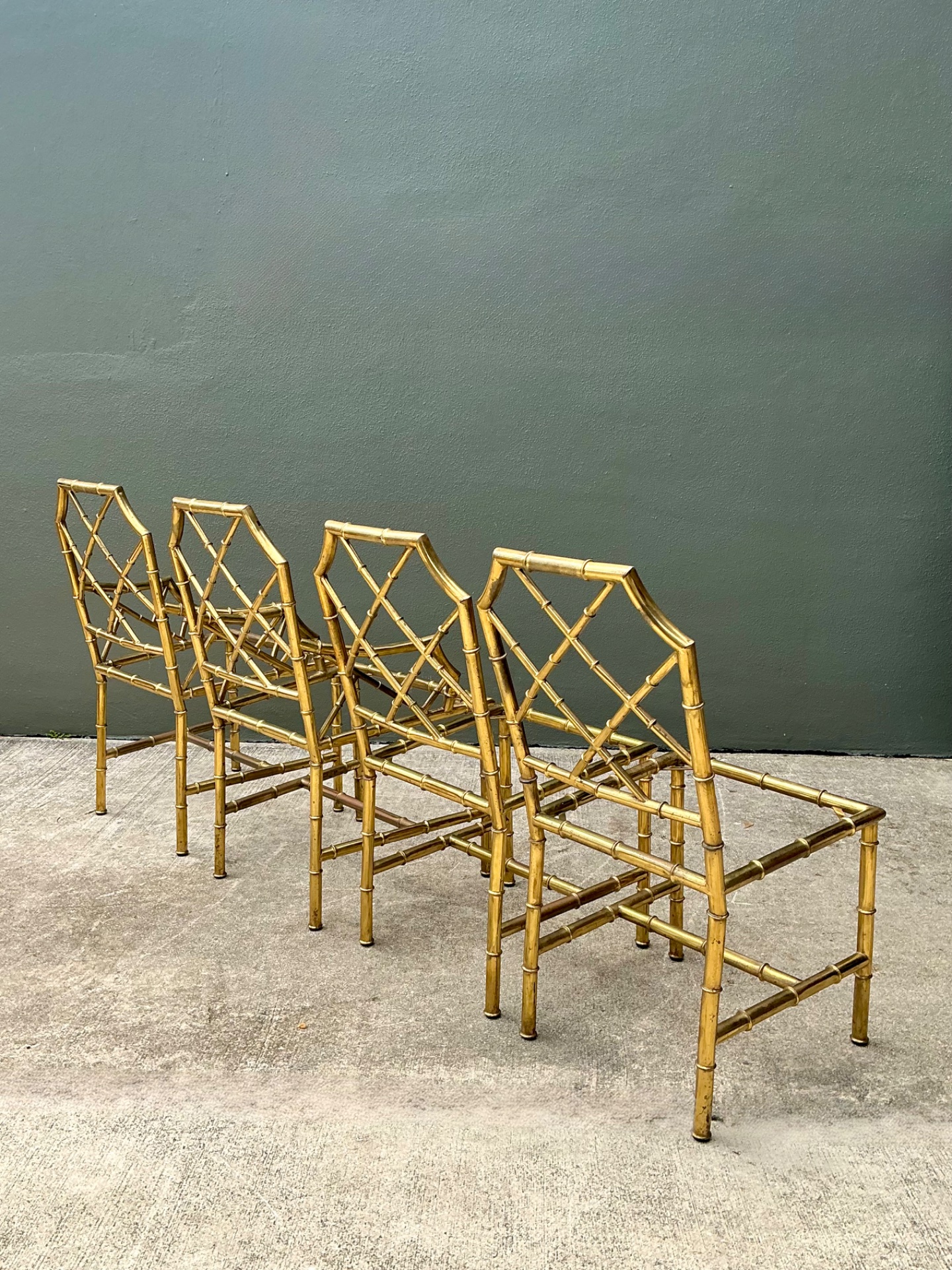 Vintage Italian Faux Bamboo Brass Dining Chairs - Set Of 4 - Side view