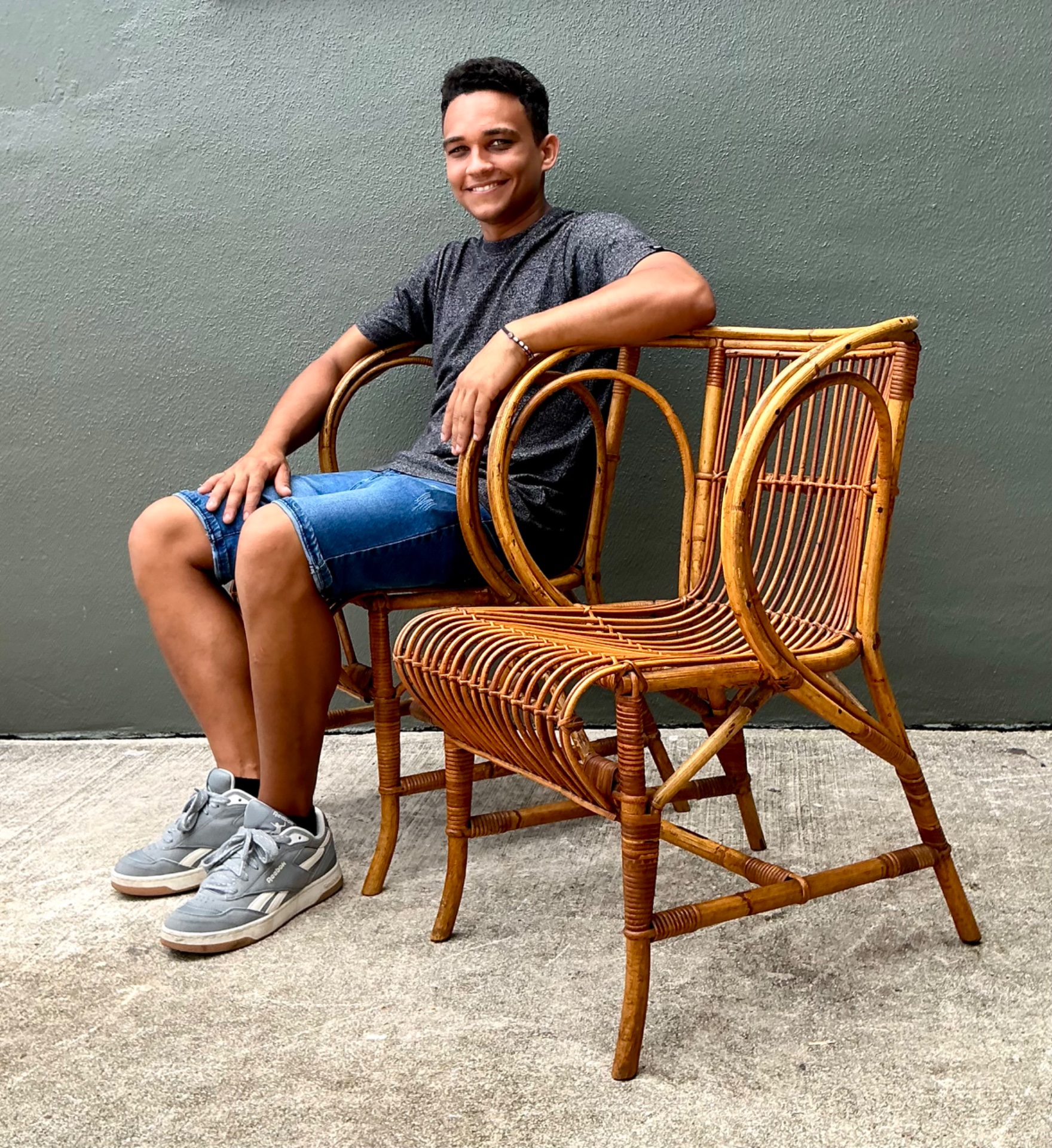 Vintage 1940s Danish Tove Kindt Larsen For Robert Wengler Stick Rattan Lounge Chairs - A Pair - Back view