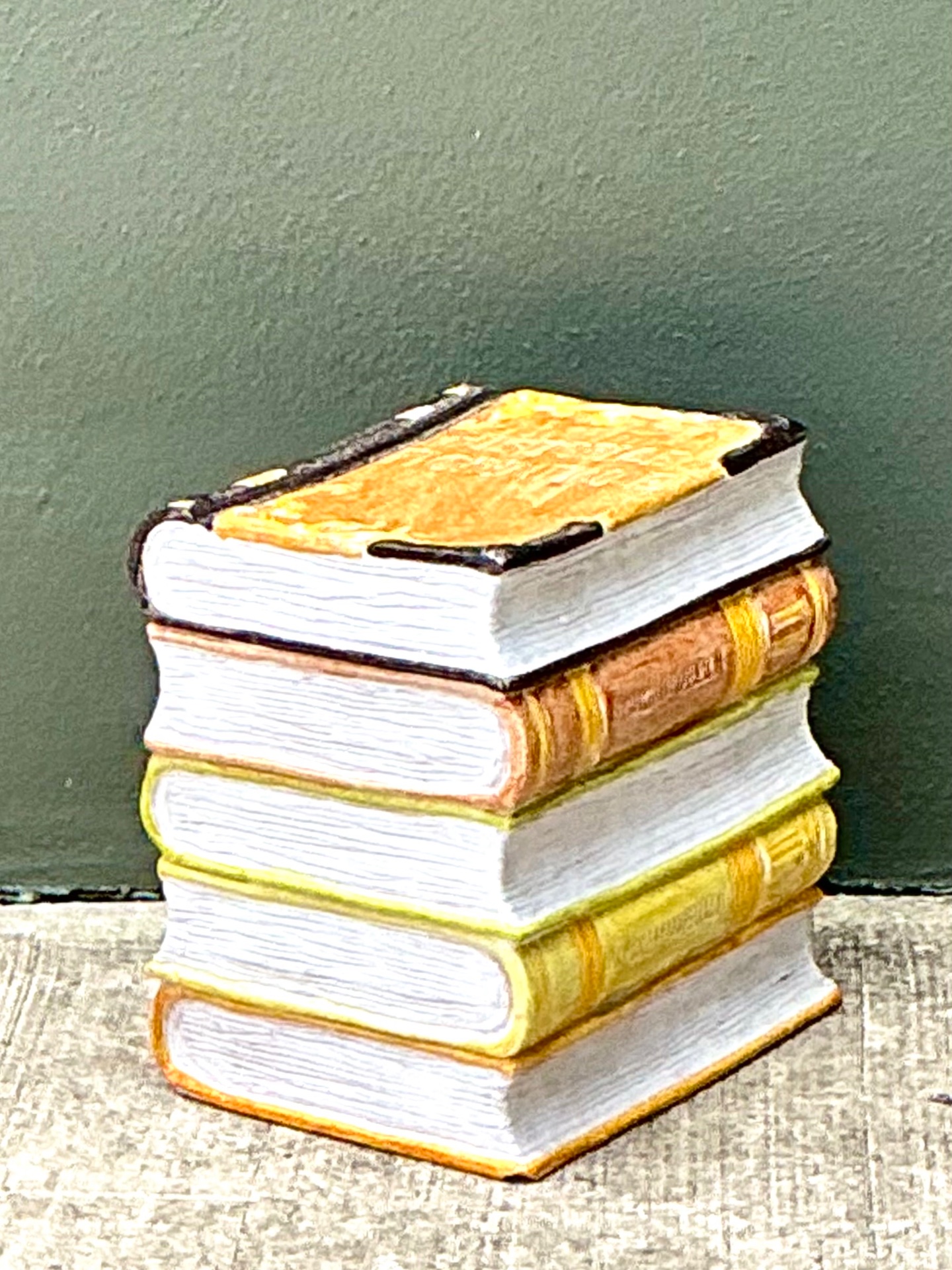 Vintage Italian Glazed Ceramic Books Low Stool - Top view