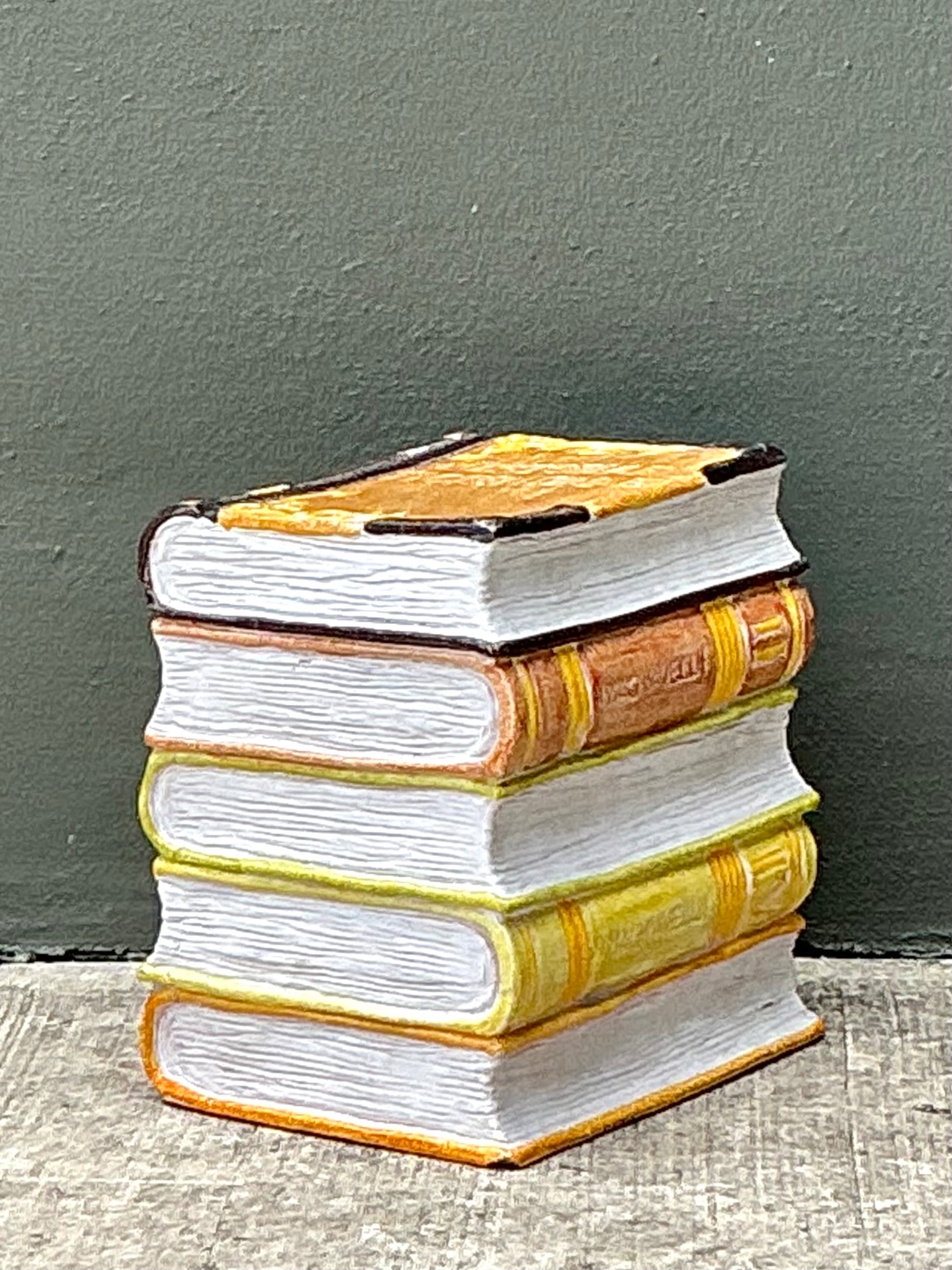 Vintage Italian Glazed Ceramic Books Low Stool - Side view