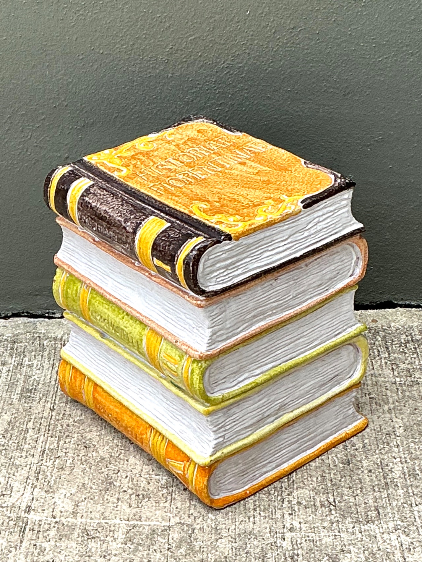 Vintage Italian Glazed Ceramic Books Low Stool - Back view
