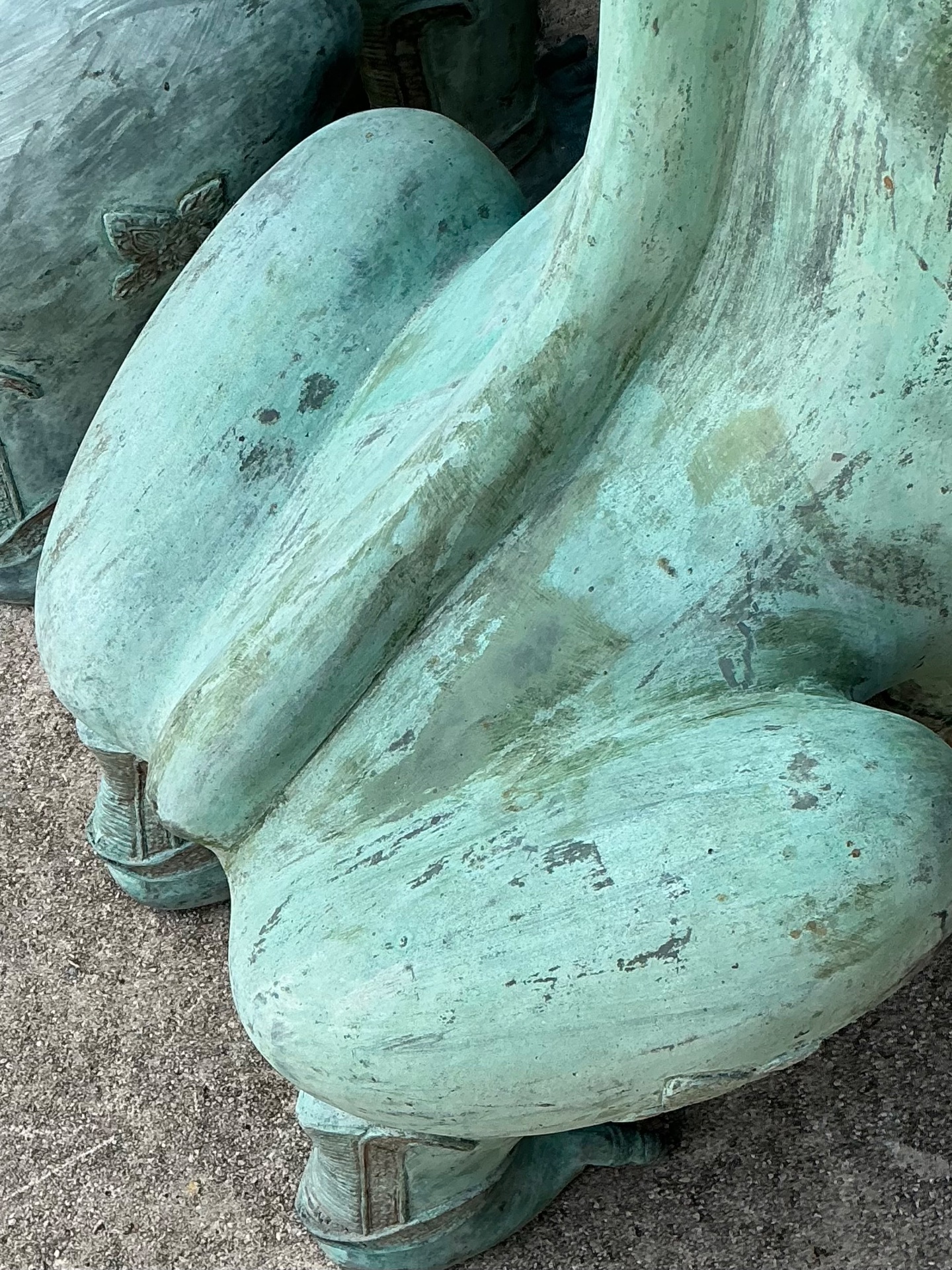 Vintage Verdigris Bronze Temple Lions - A Pair - Top view