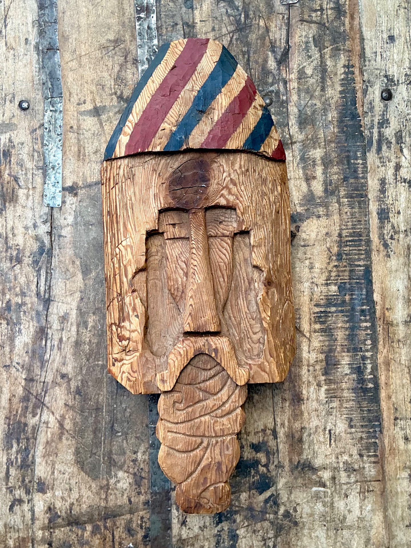 Vintage Rustic Carved Wood Mask - Side view
