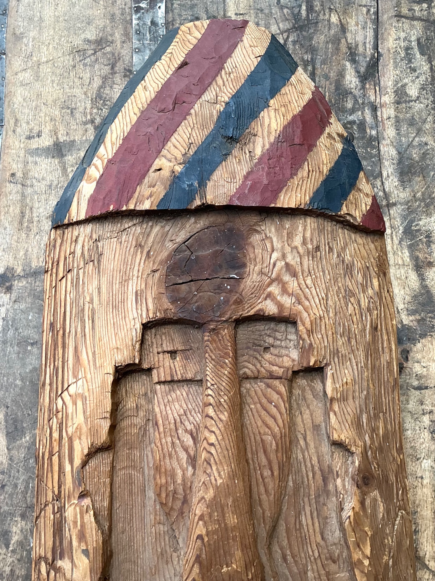 Vintage Rustic Carved Wood Mask - Detail view