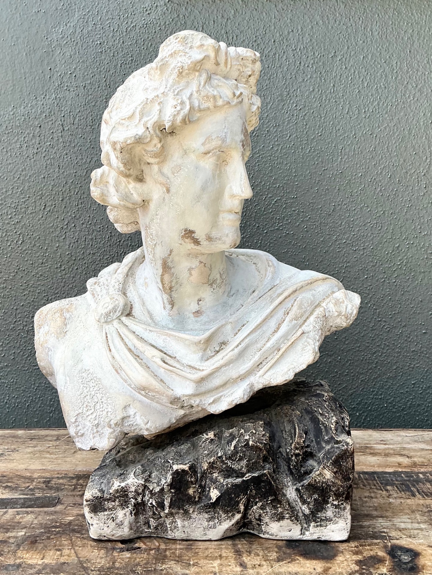 Vintage Cast Stone Bust Of Apollo Belvedere - Top view