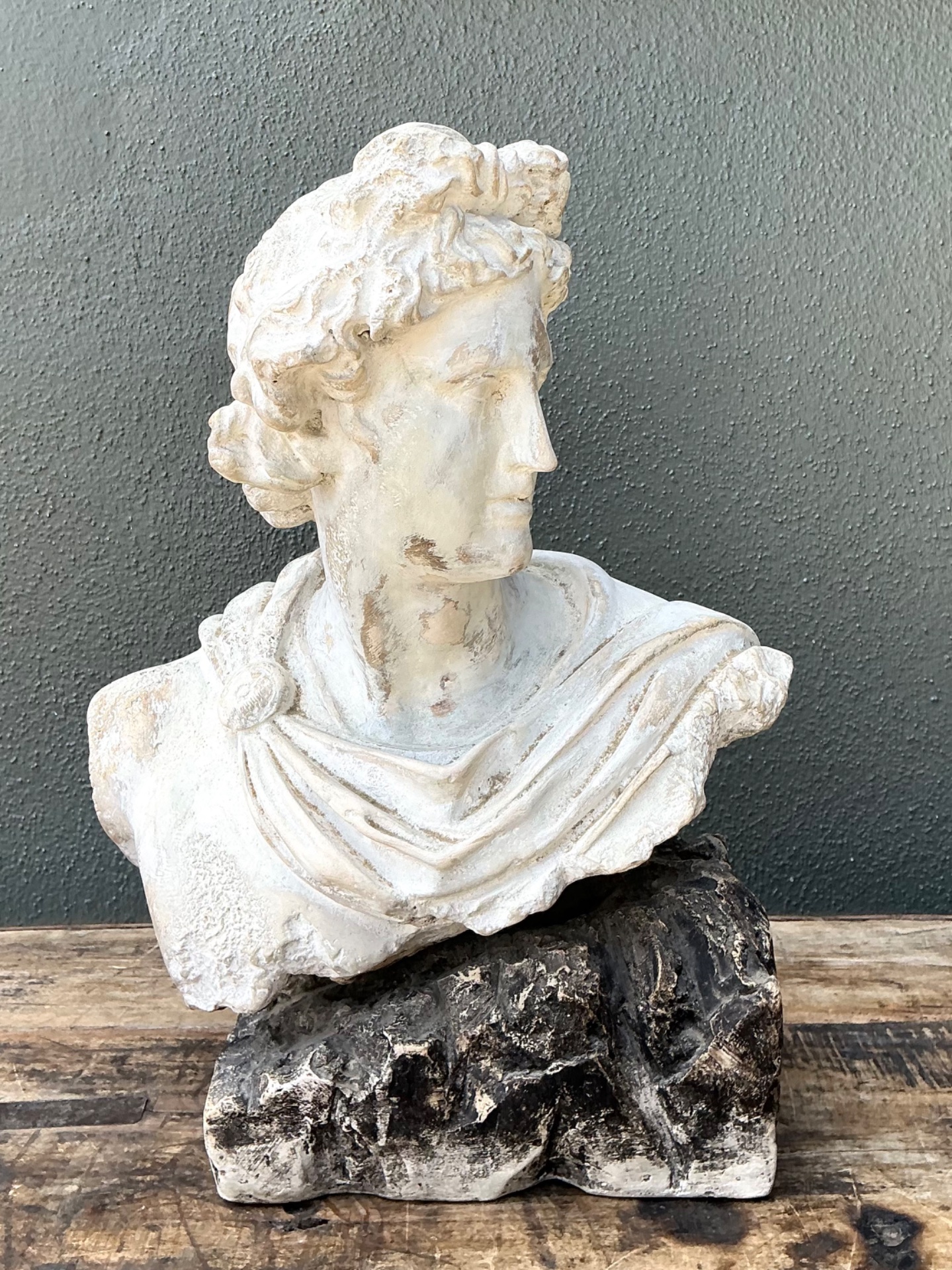 Vintage Cast Stone Bust Of Apollo Belvedere - Side view