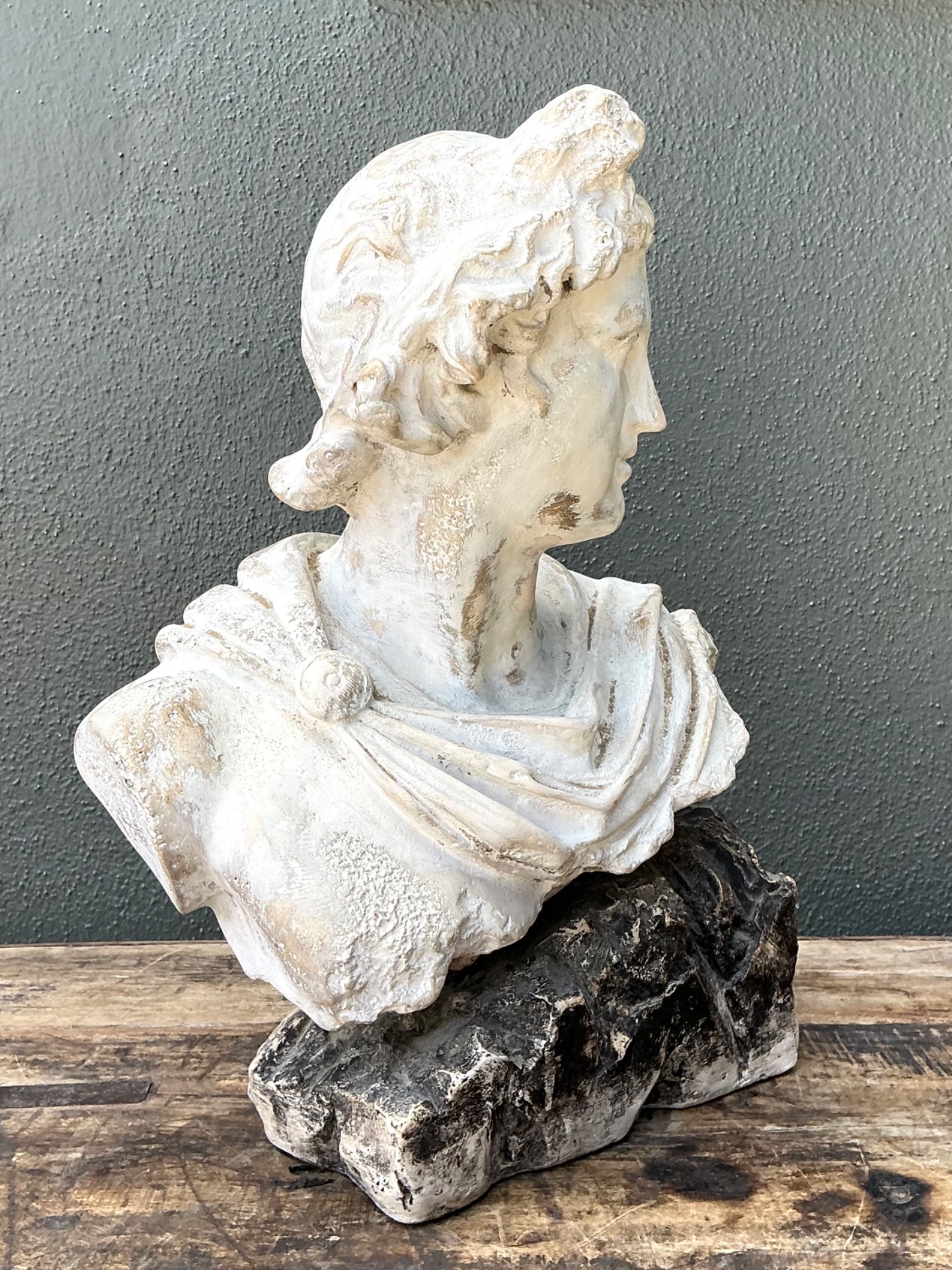 Vintage Cast Stone Bust Of Apollo Belvedere - Back view