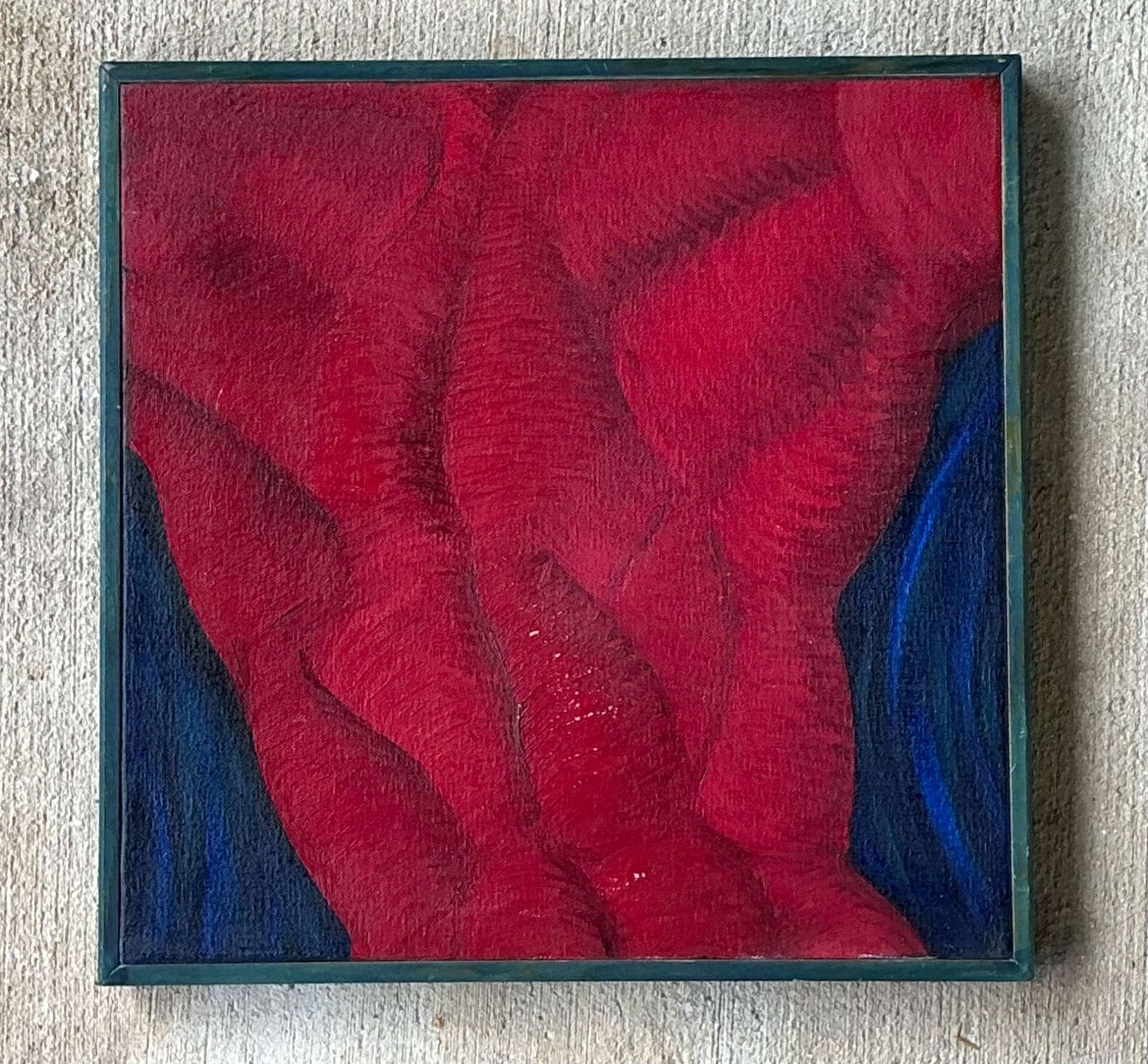 Vintage Geometric Red Oil Painting - Top view