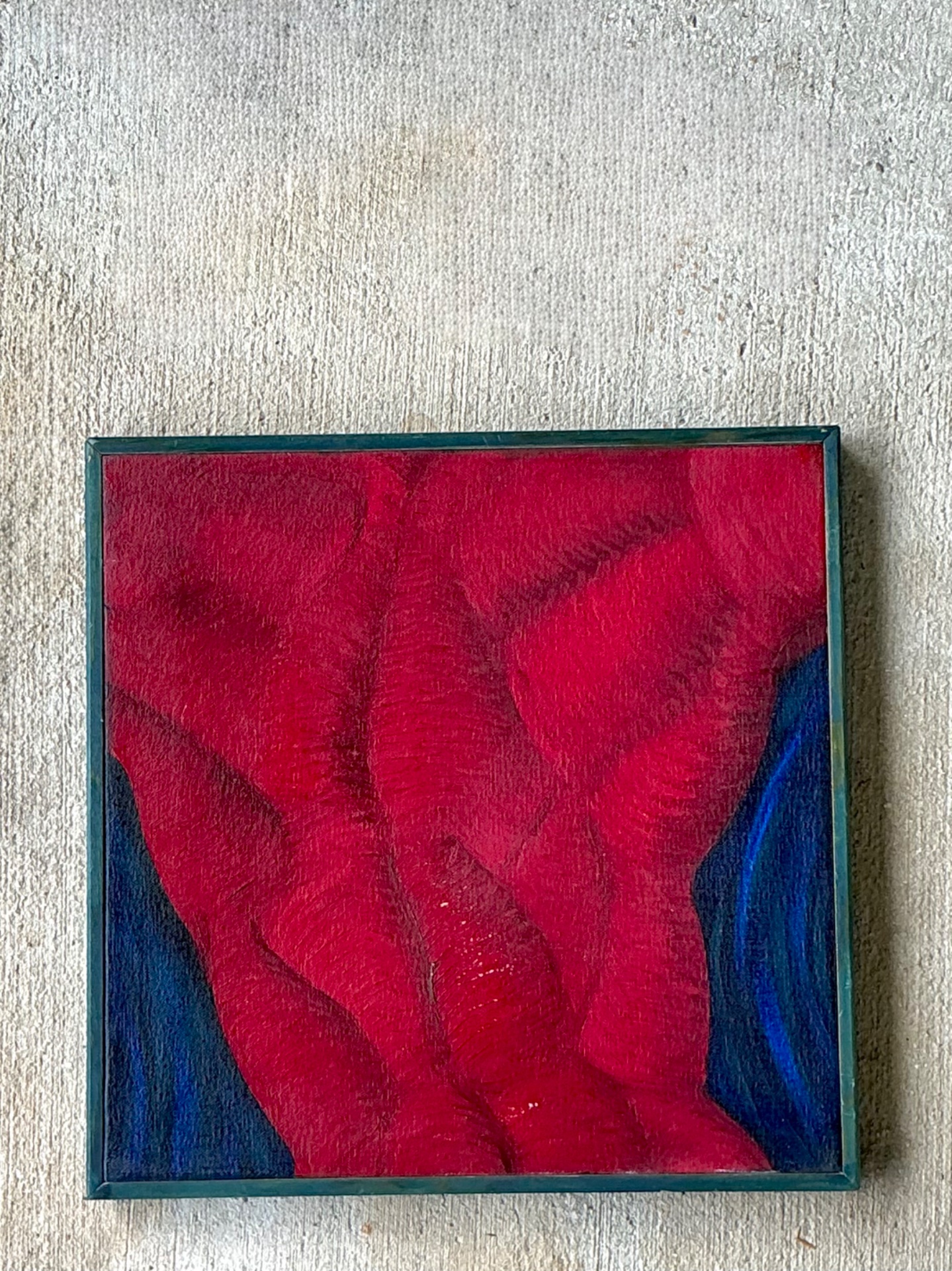 Vintage Geometric Red Oil Painting - Side view