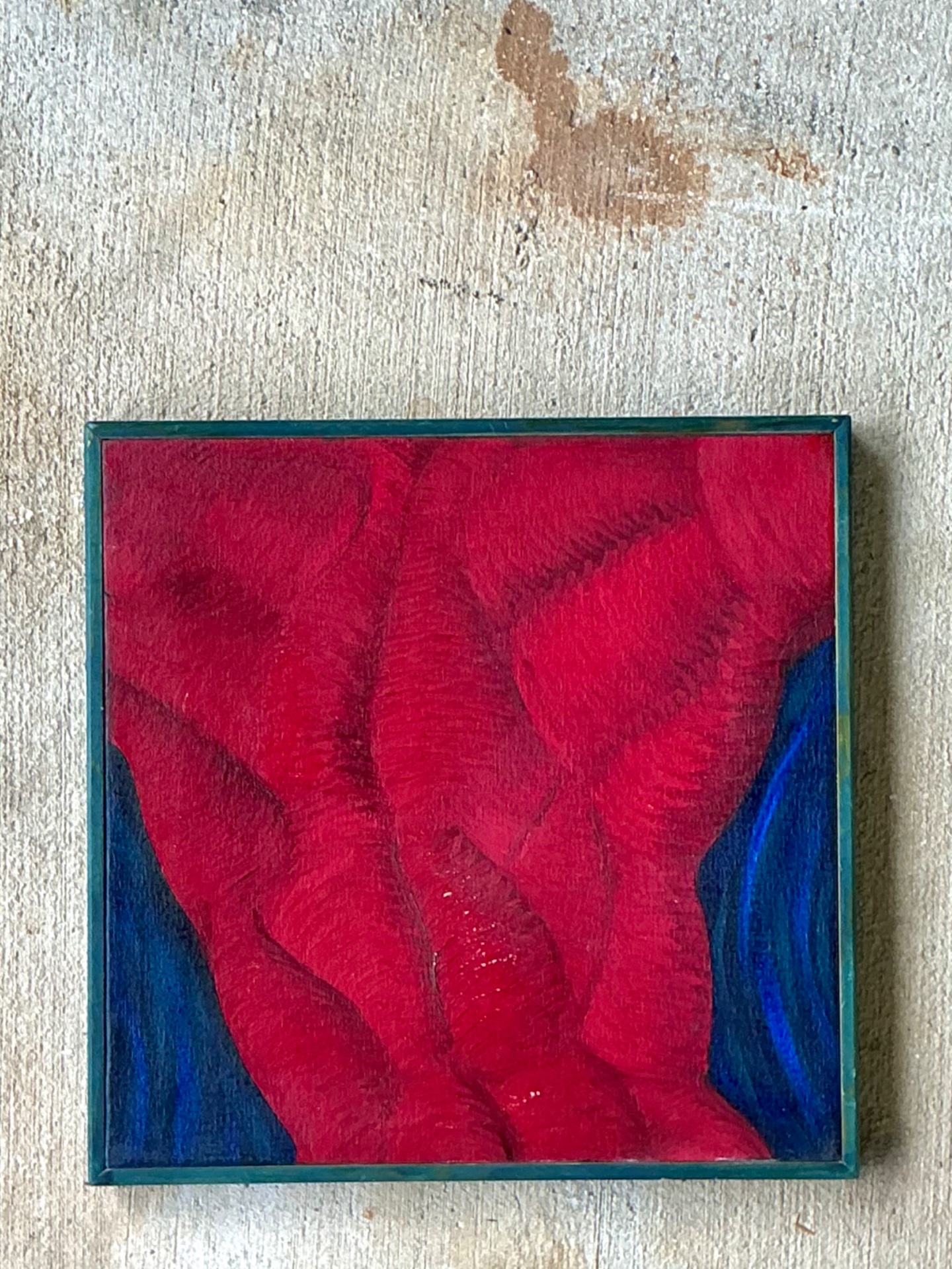 Vintage Geometric Red Oil Painting - Back view